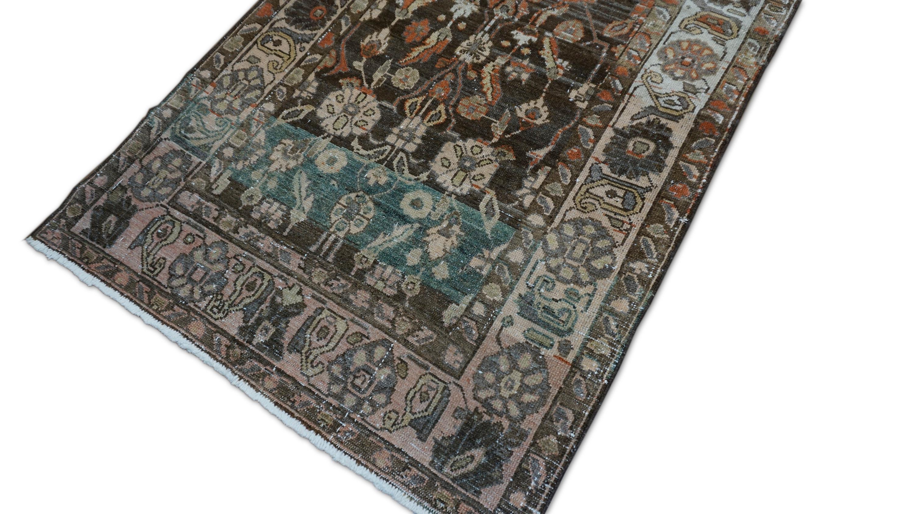 Antike Perisan Malayer Brown Floral Herati gemustert Läufer 3'5''x11' im Zustand „Gut“ im Angebot in Torrance, CA