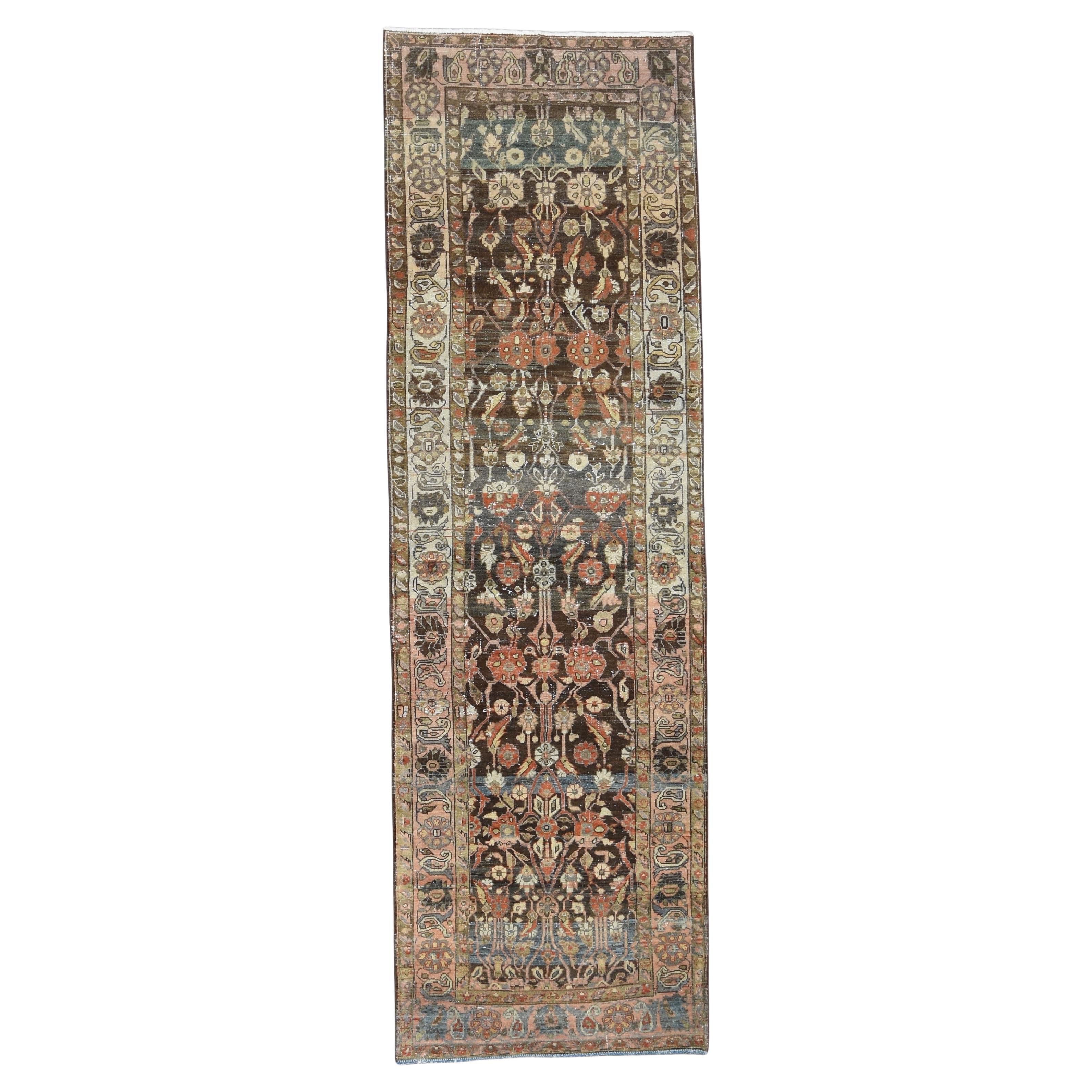 Antique Perisan Malayer Brown Floral Herati Patterned Runner 3'5''x11'