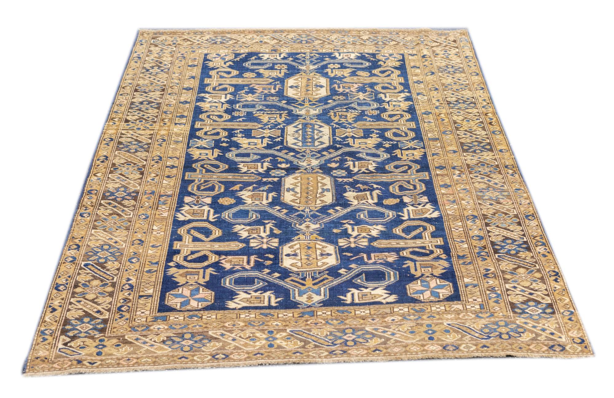 19th Century Antique Perpedil Rug 4'8'' x 6'6'' For Sale