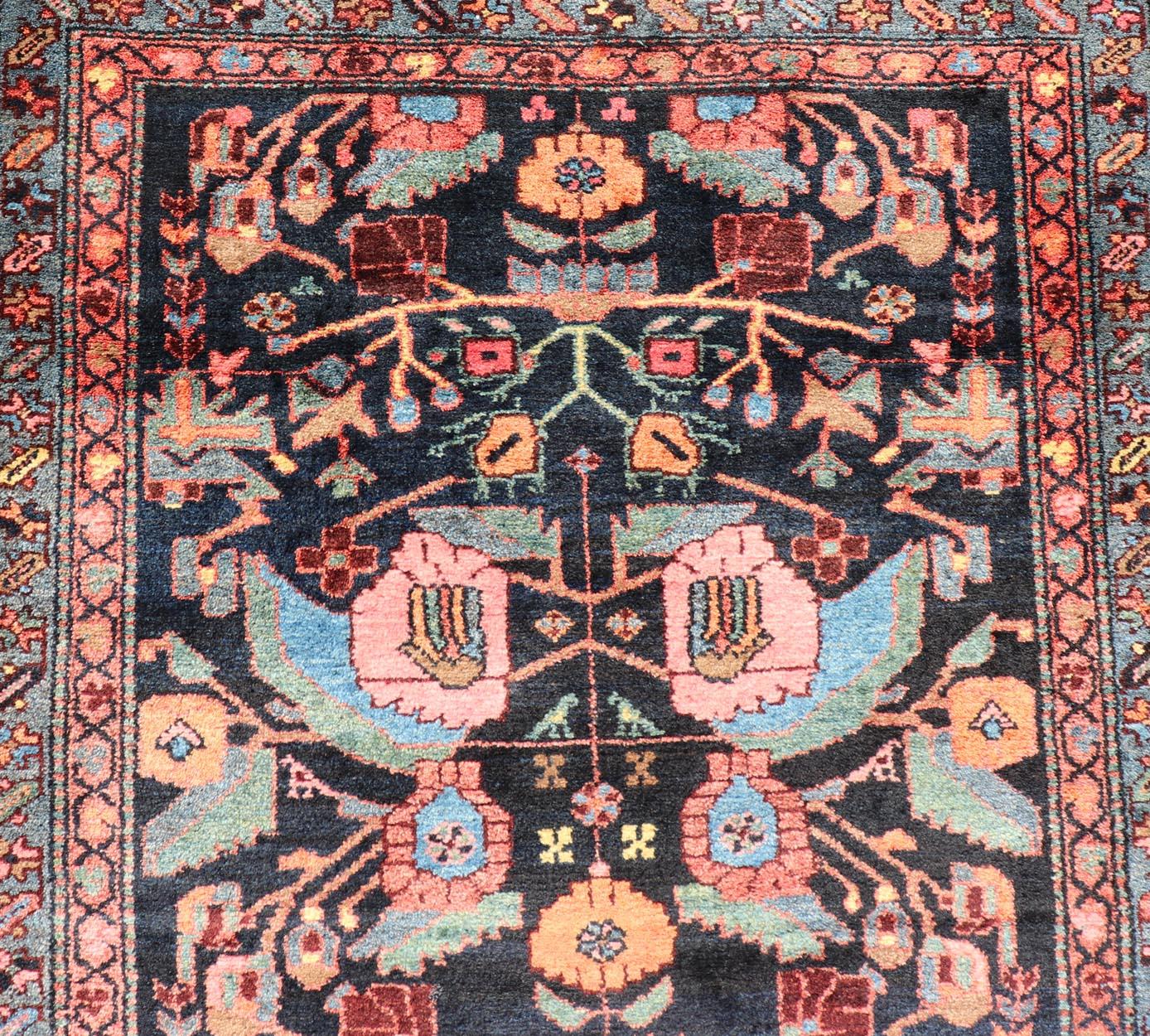 Hand-Knotted Antique Persain Nahavand Gallery Runner with All-Over Sub-Geometric Design For Sale