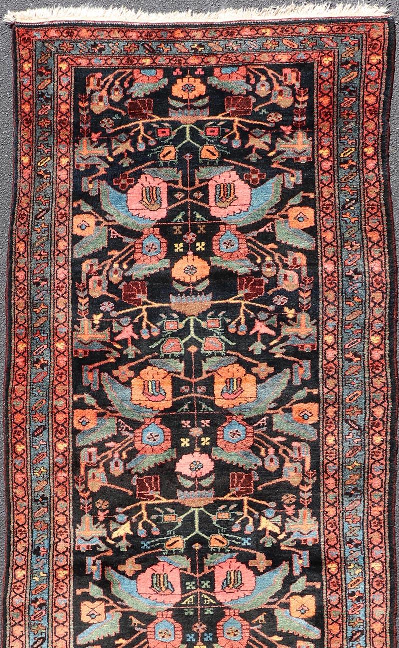 Wool Antique Persain Nahavand Gallery Runner with All-Over Sub-Geometric Design For Sale