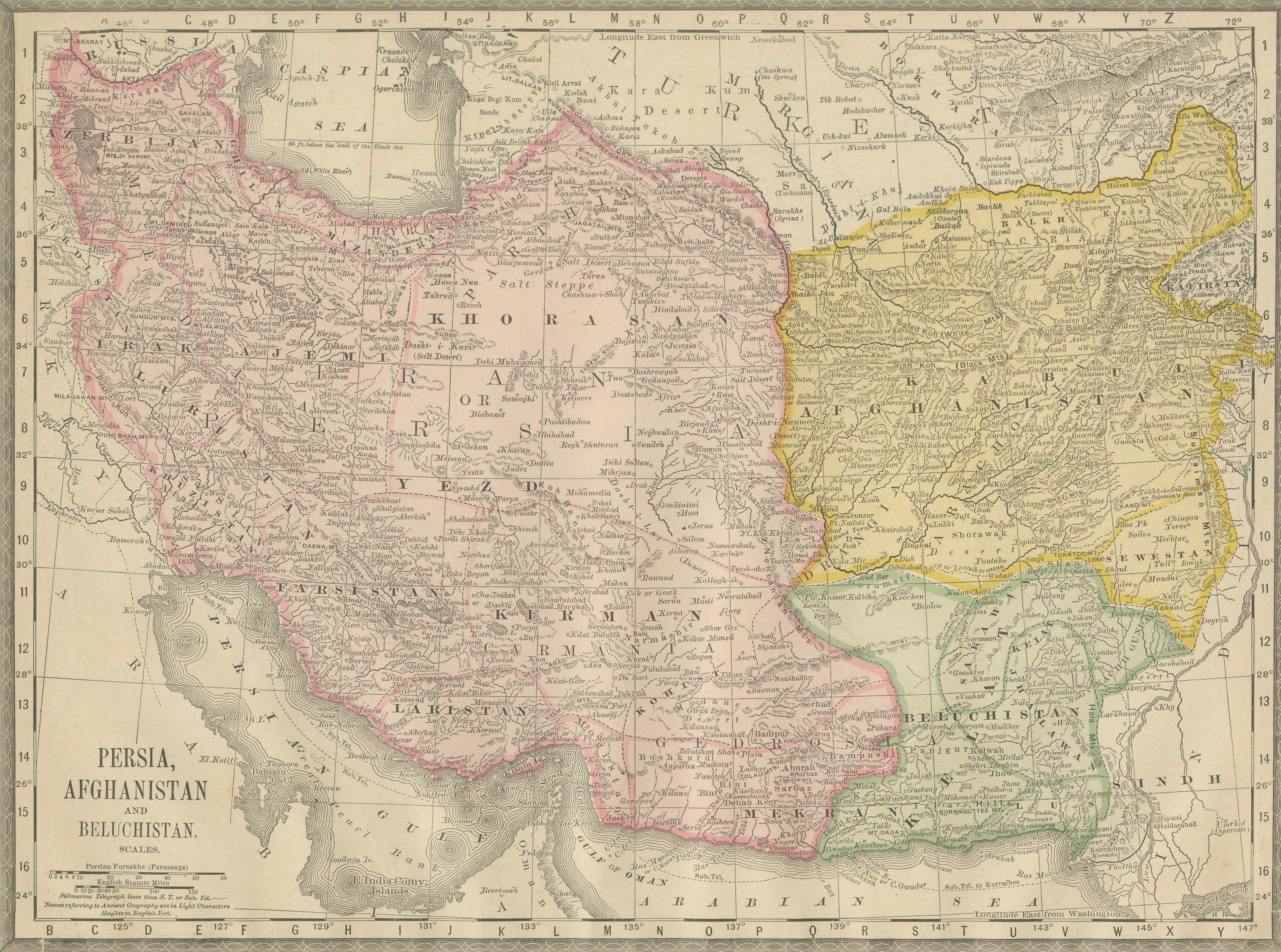 Antique Persia Map Wall Art – Iran Afghanistan Beluchistan, Rand McNally, c.1888