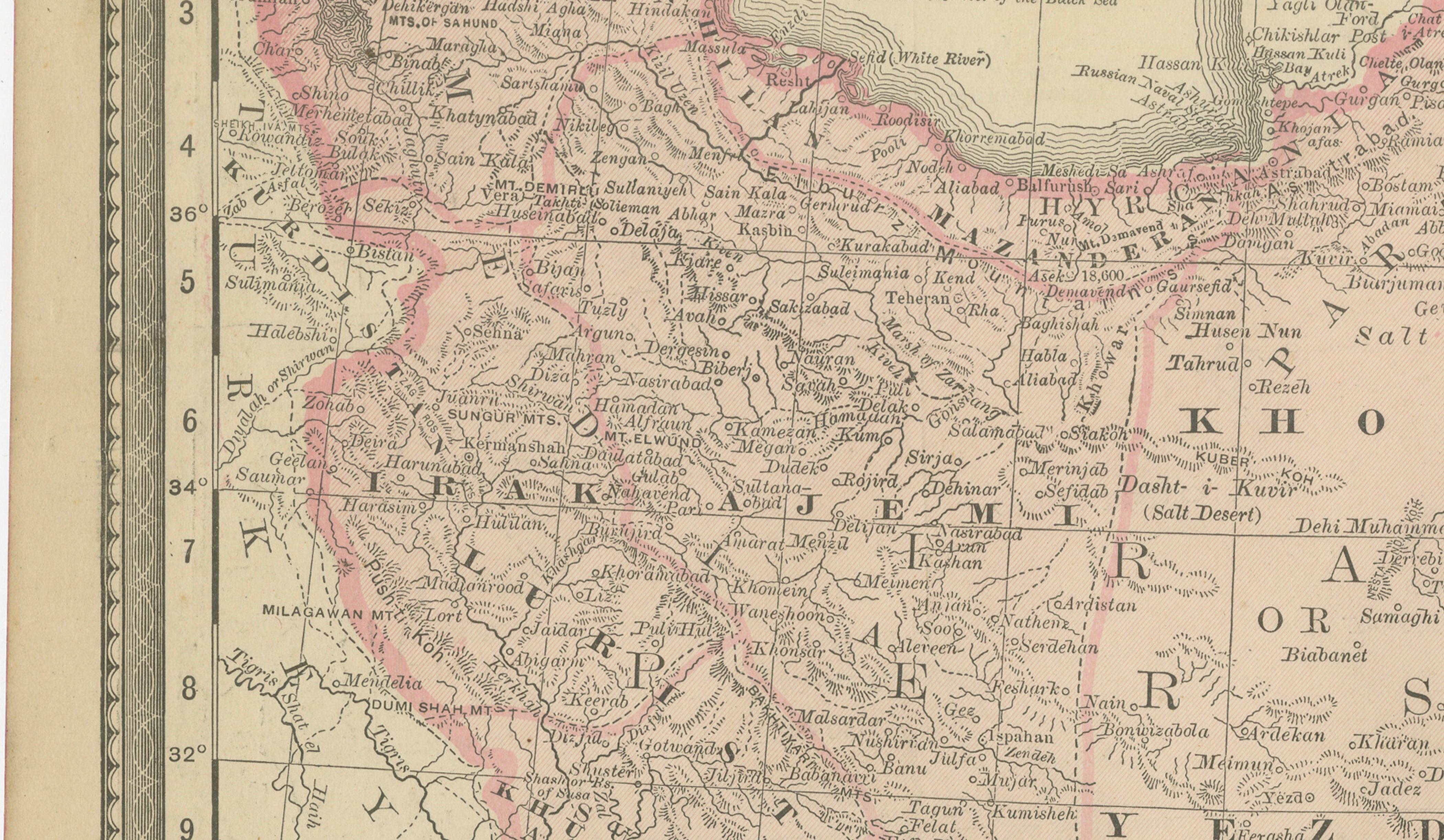 Antique Persia Map Wall Art – Iran Afghanistan Beluchistan, Rand McNally, c.1888