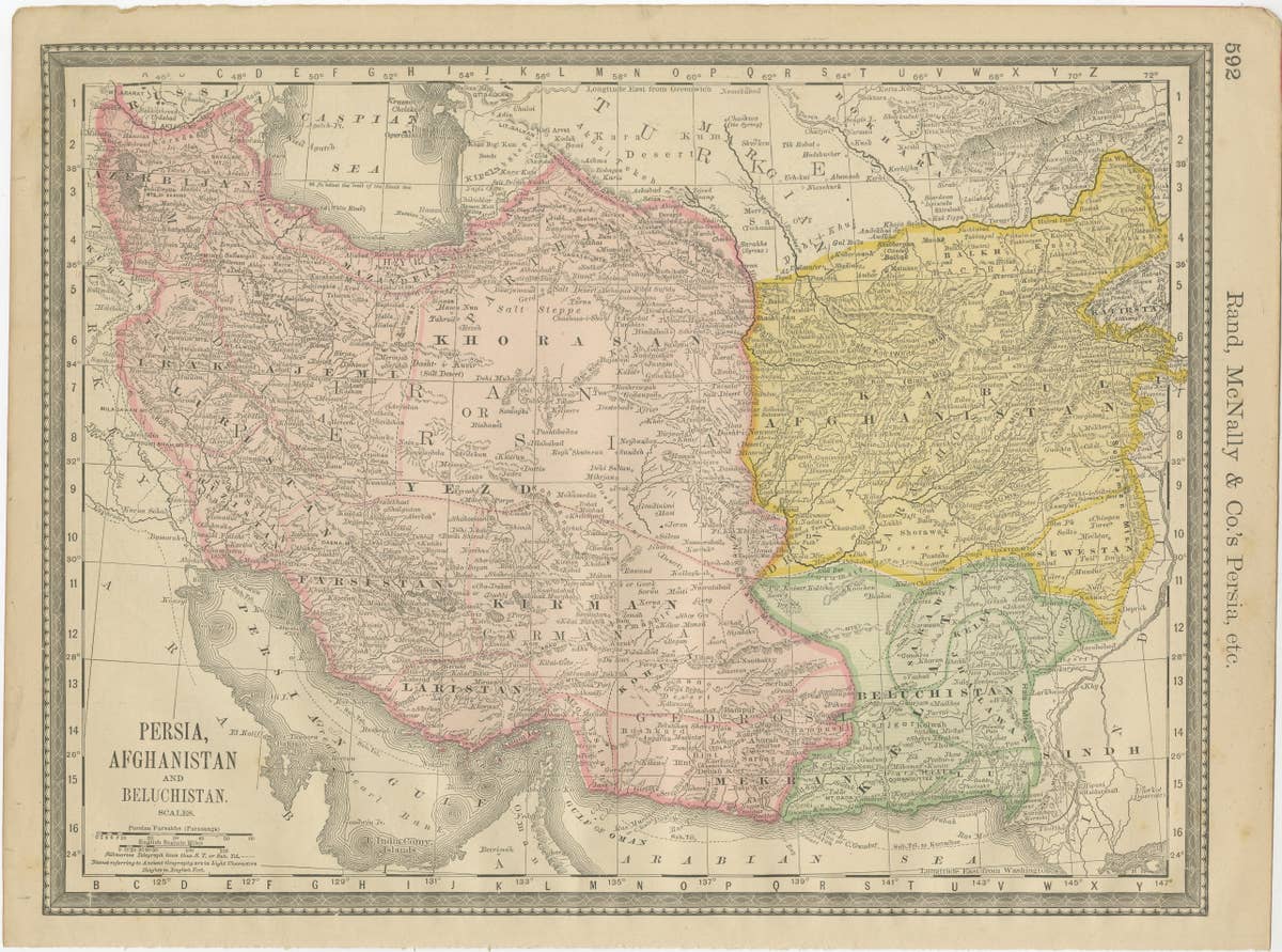 Antique Persia Map Wall Art – Iran Afghanistan Beluchistan, Rand McNally, c.1888