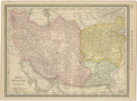 Antique Persia Map Wall Art – Iran Afghanistan Beluchistan, Rand McNally, c.1888