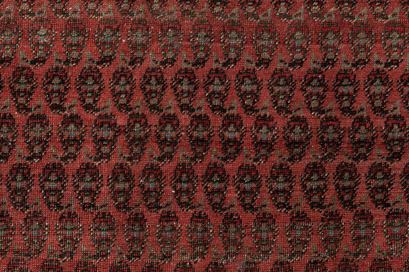 Seraband – West Central Persia

Sparkling wool and vivid colours dyed with natural dyes give this 120-year-old Persian gallery Seraband a vibrant effect. The gallery is composed of red fields with repeated designs of boteh (“seed of life”) and small