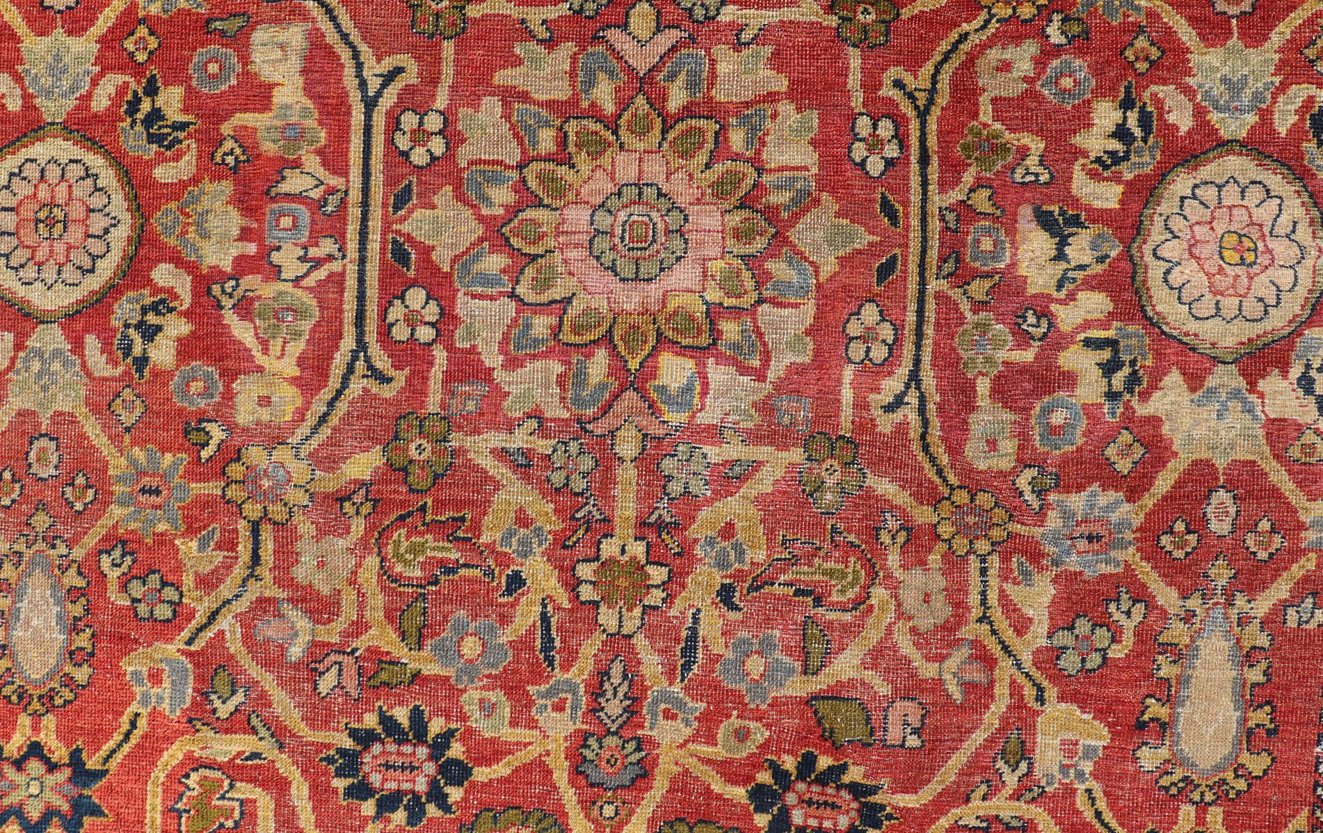 Antique Persian, 19th Century Sultanabad Rug in Rust, Blue, Gold, Yellow & Green For Sale 5