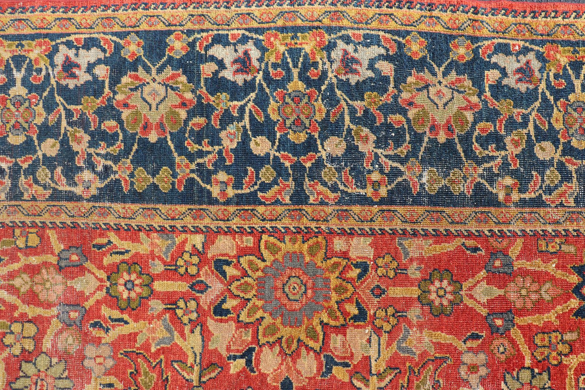 Antique Persian, 19th Century Sultanabad Rug in Rust, Blue, Gold, Yellow & Green For Sale 7