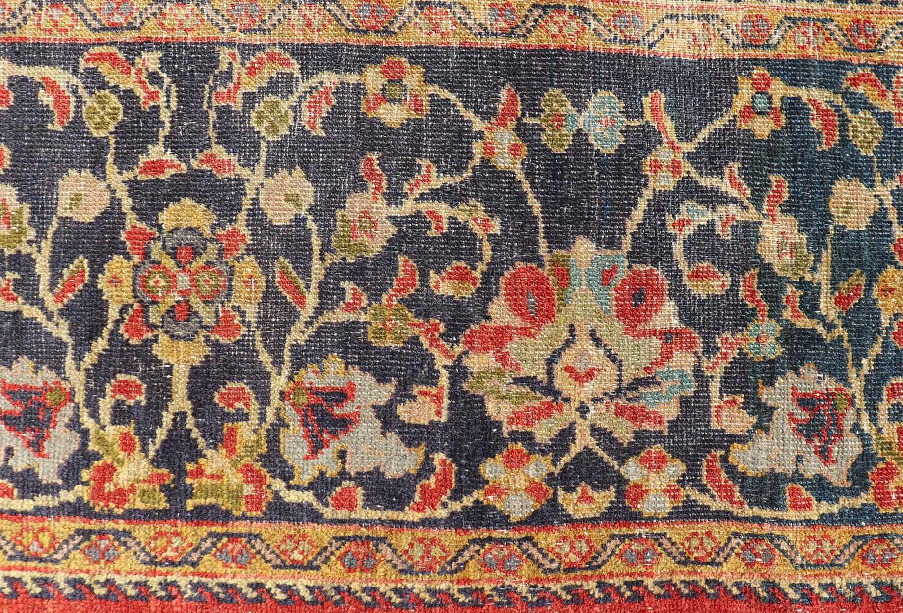 Antique Persian, 19th Century Sultanabad Rug in Rust, Blue, Gold, Yellow & Green For Sale 9