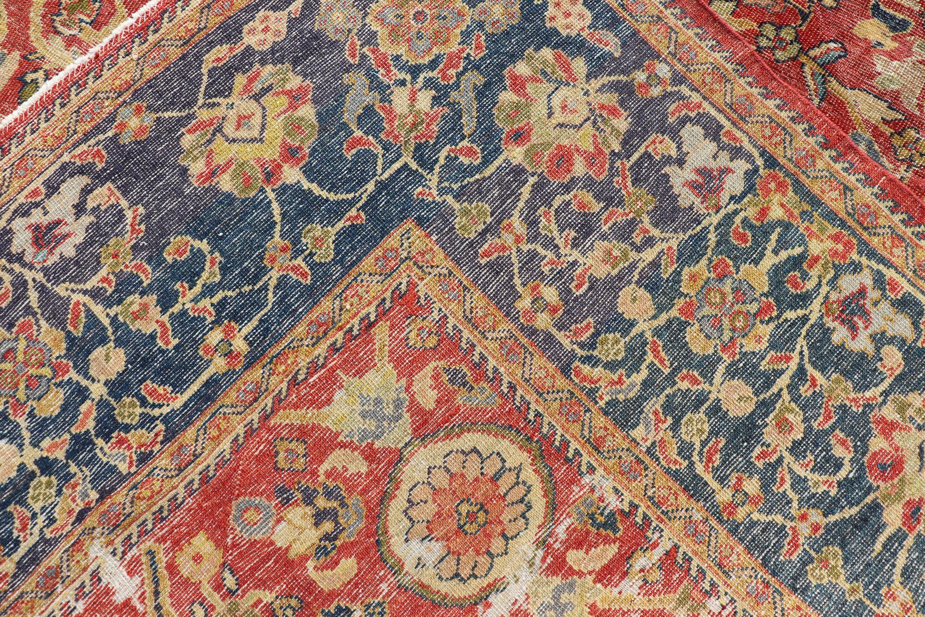 Antique Persian, 19th Century Sultanabad Rug in Rust, Blue, Gold, Yellow & Green For Sale 10