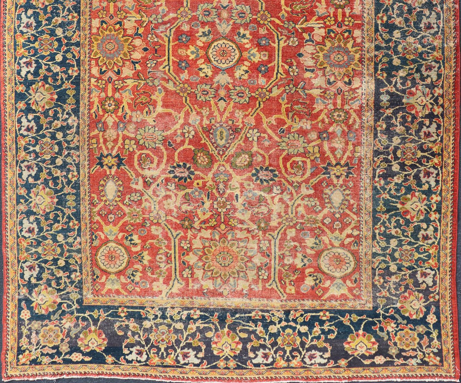 Antique Persian, 19th Century Sultanabad Rug in Rust, Blue, Gold, Yellow & Green In Good Condition For Sale In Atlanta, GA