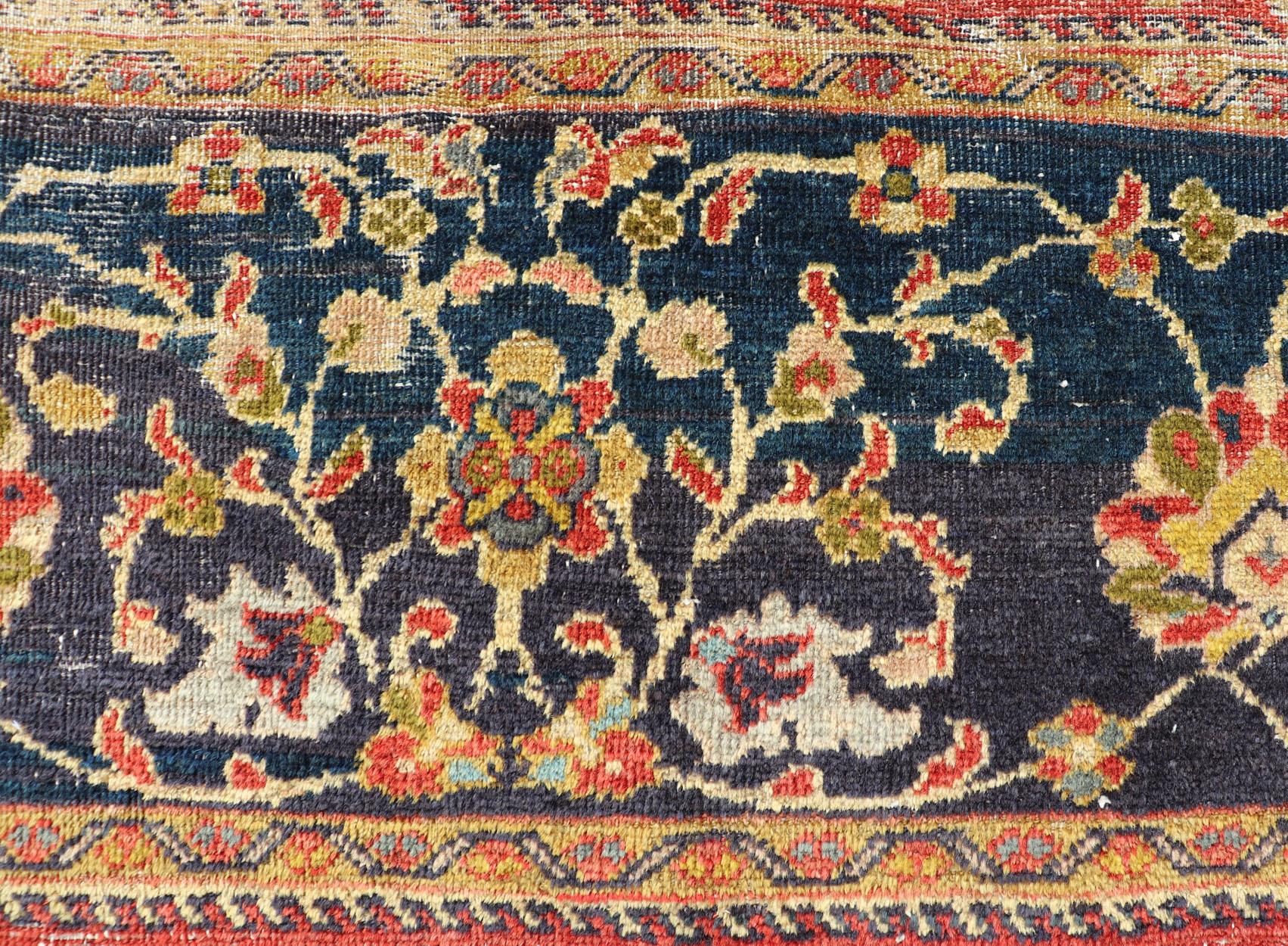 20th Century Antique Persian, 19th Century Sultanabad Rug in Rust, Blue, Gold, Yellow & Green For Sale