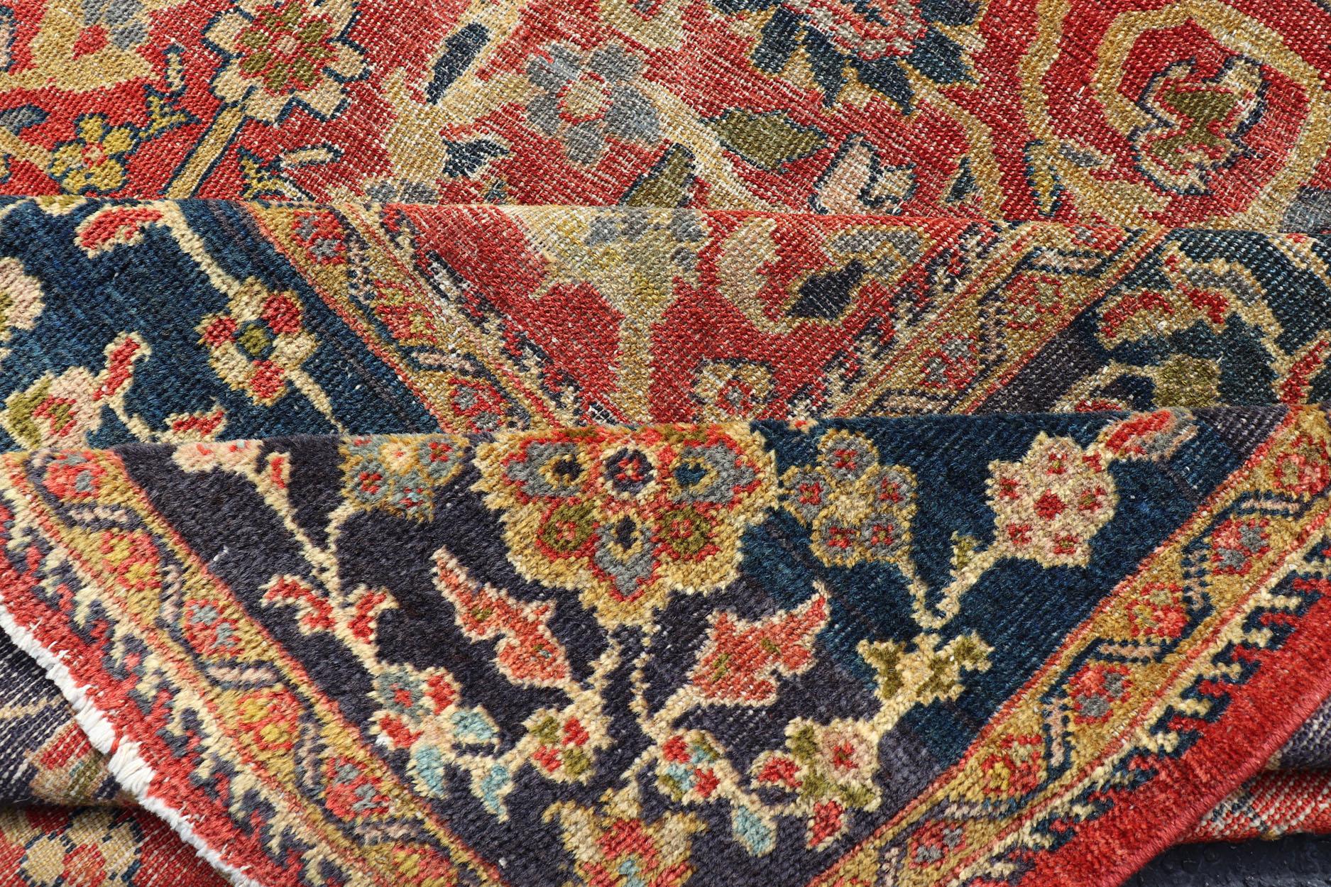 Wool Antique Persian, 19th Century Sultanabad Rug in Rust, Blue, Gold, Yellow & Green For Sale