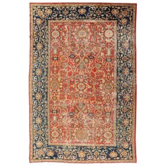 Antique Persian, 19th Century Sultanabad Rug in Rust, Blue, Gold, Yellow & Green