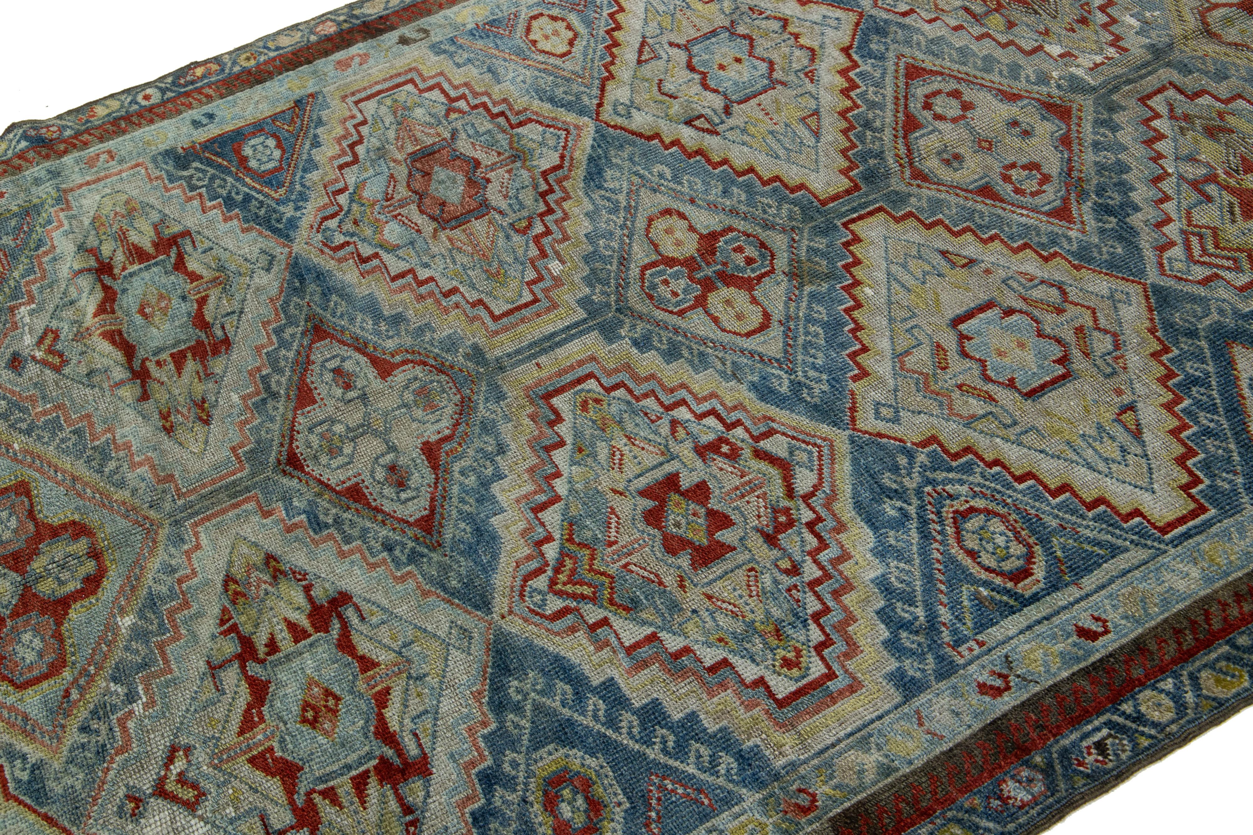 Islamic Antique Persian Afshar Handmade Blue Wool Rug with Allover Geometric Design For Sale