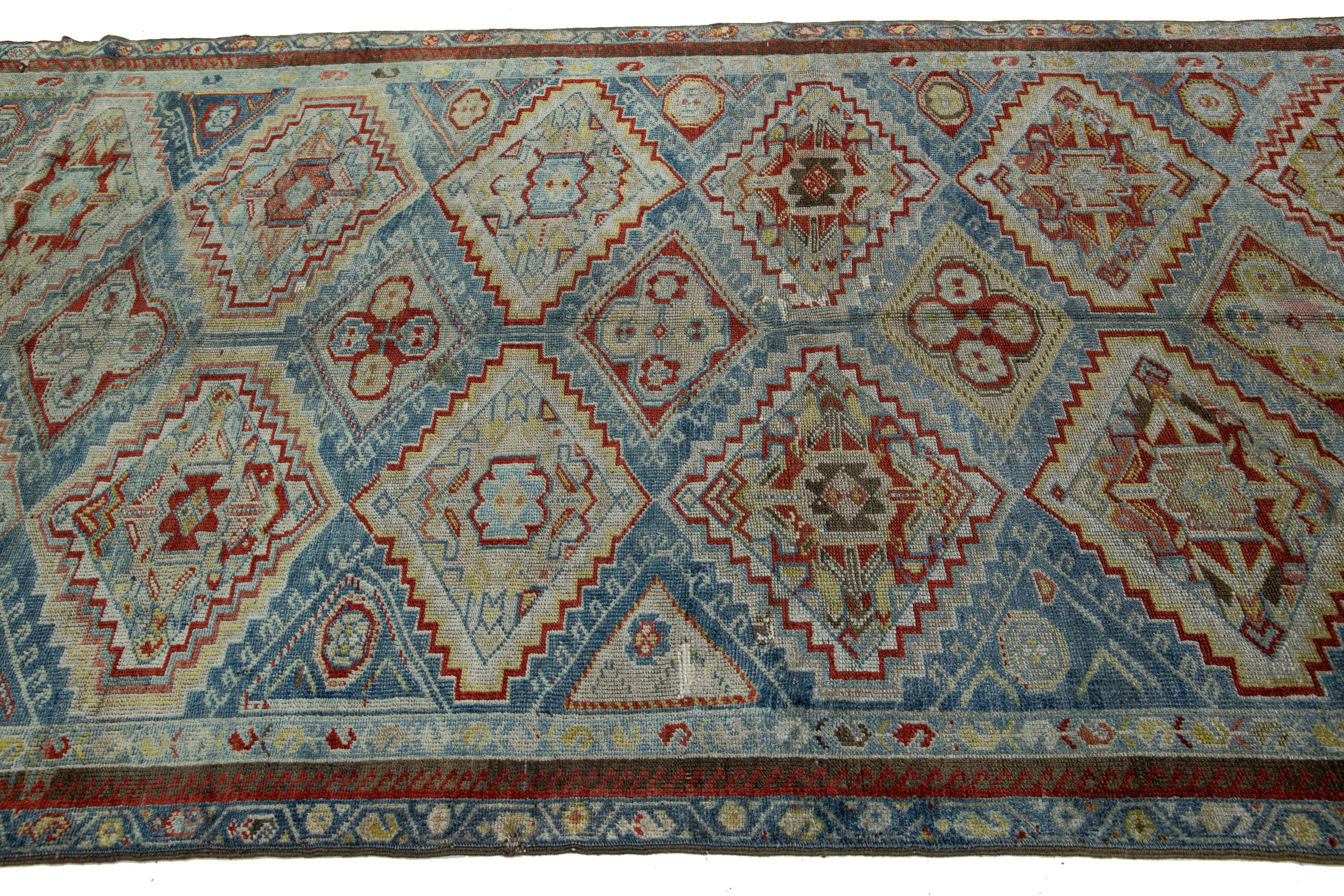 Hand-Knotted Antique Persian Afshar Handmade Blue Wool Rug with Allover Geometric Design For Sale