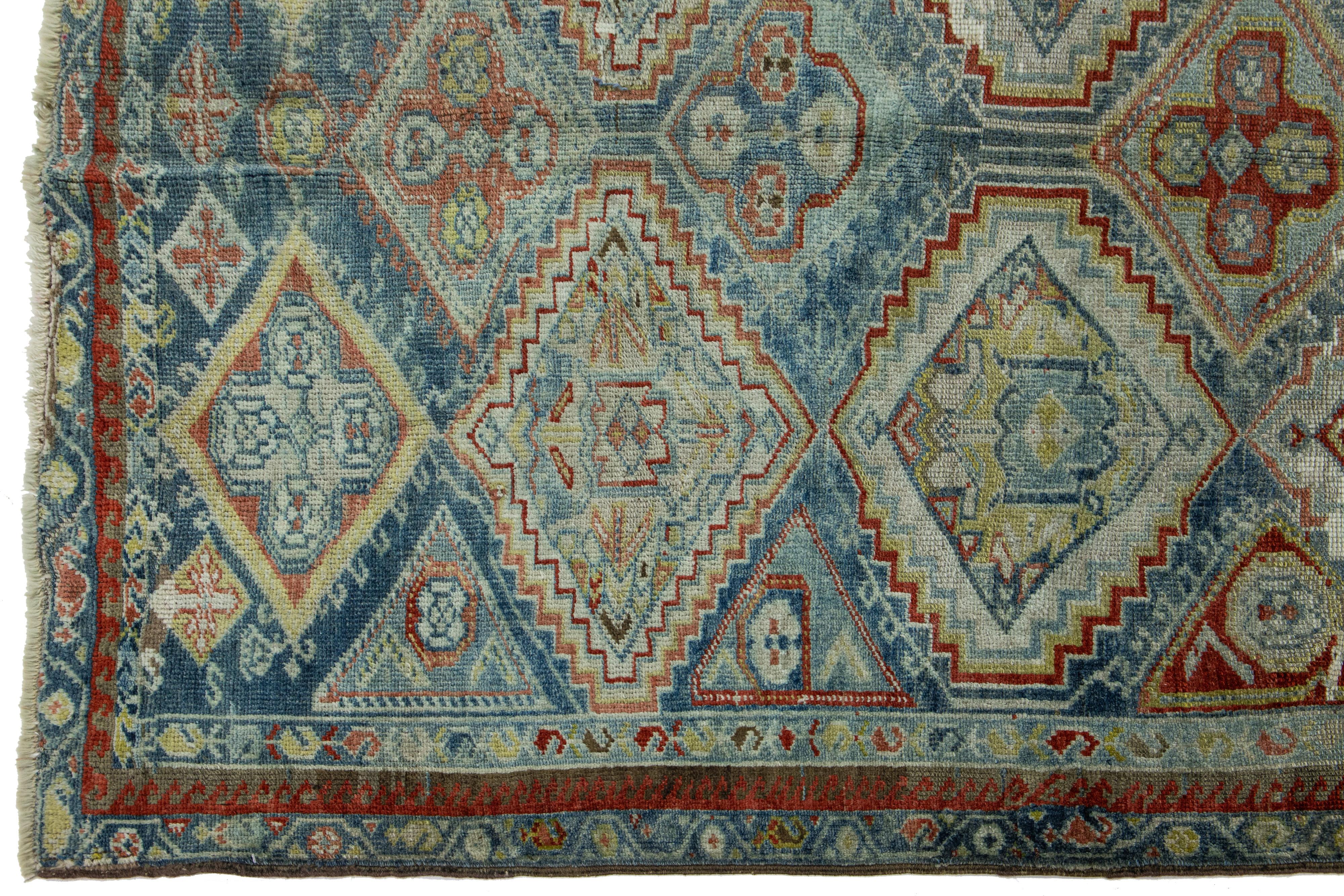 Antique Persian Afshar Handmade Blue Wool Rug with Allover Geometric Design In Good Condition For Sale In Norwalk, CT