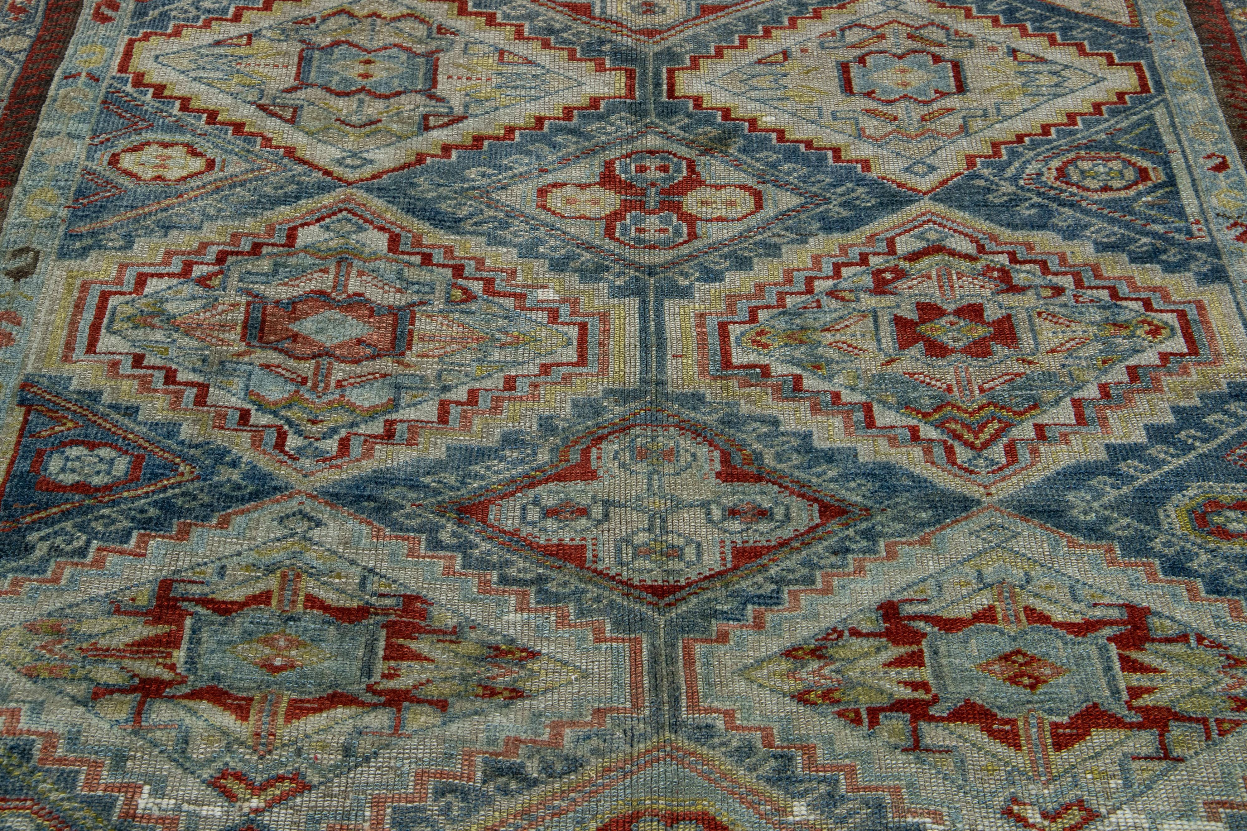 20th Century Antique Persian Afshar Handmade Blue Wool Rug with Allover Geometric Design For Sale