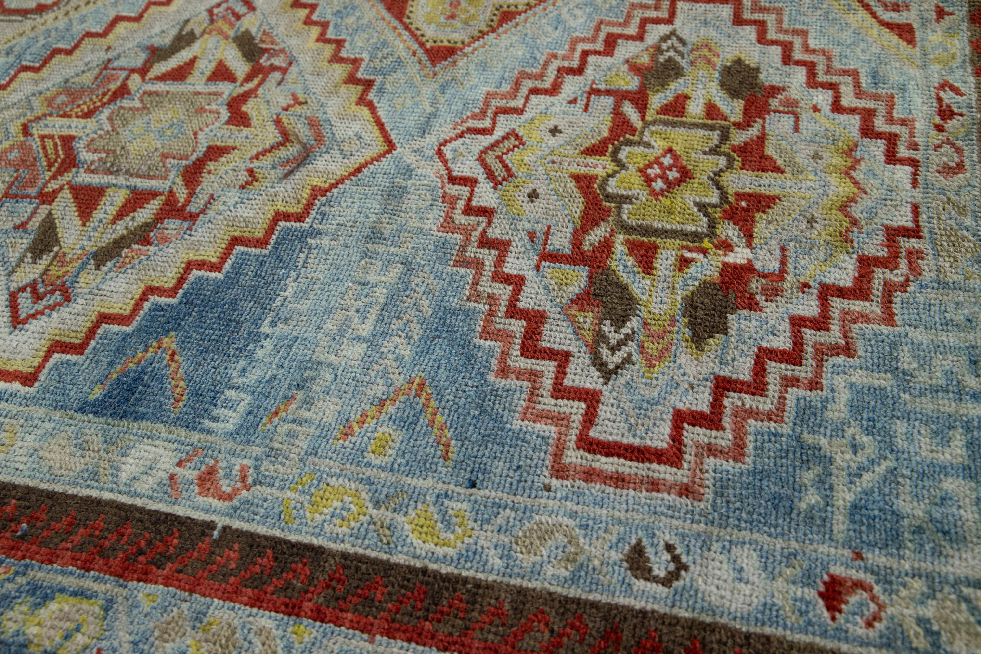 Antique Persian Afshar Handmade Blue Wool Rug with Allover Geometric Design For Sale 3