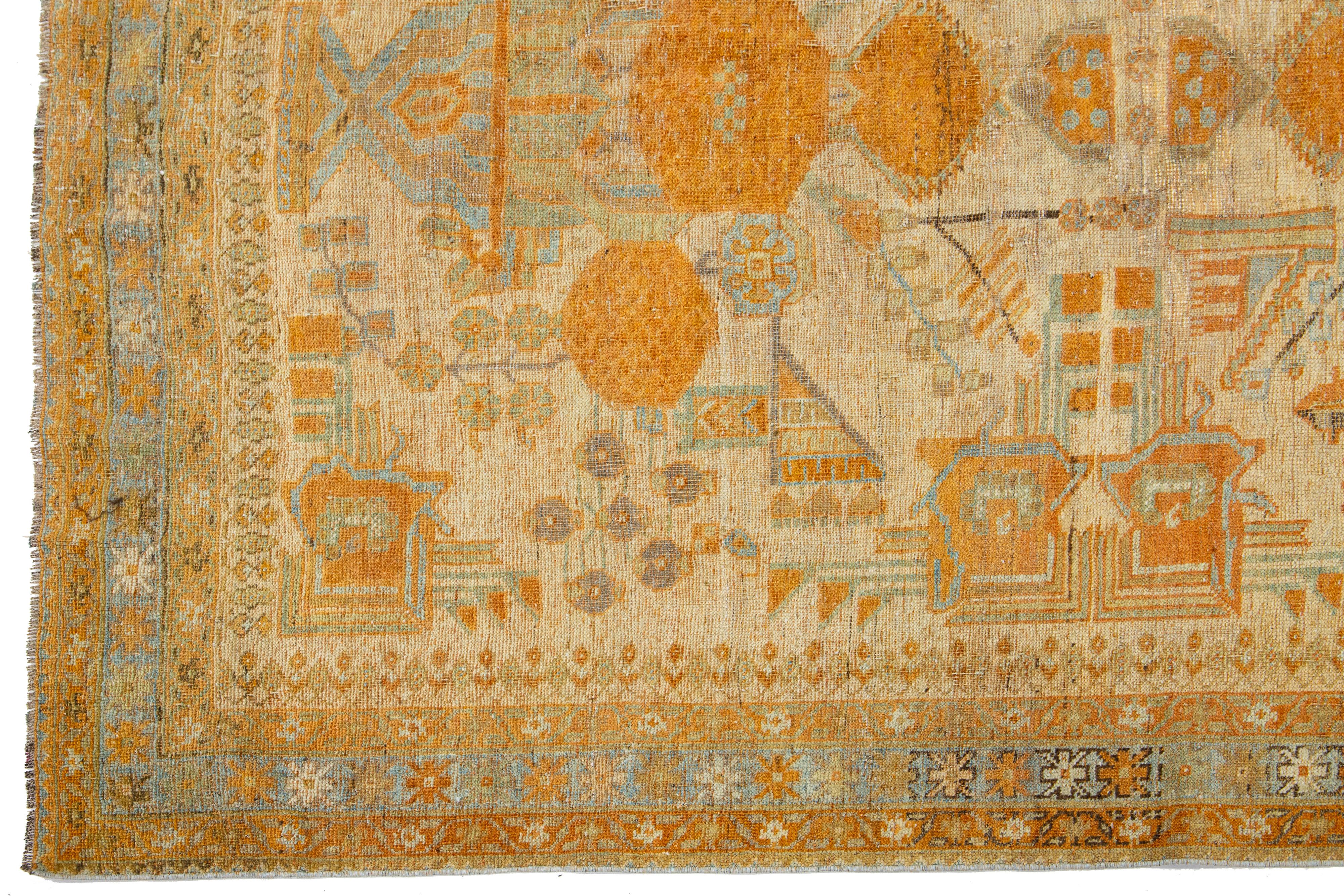 Antique Persian Afshar Handmade Tan & Orange Wool Rug with Allover Design In Good Condition For Sale In Norwalk, CT