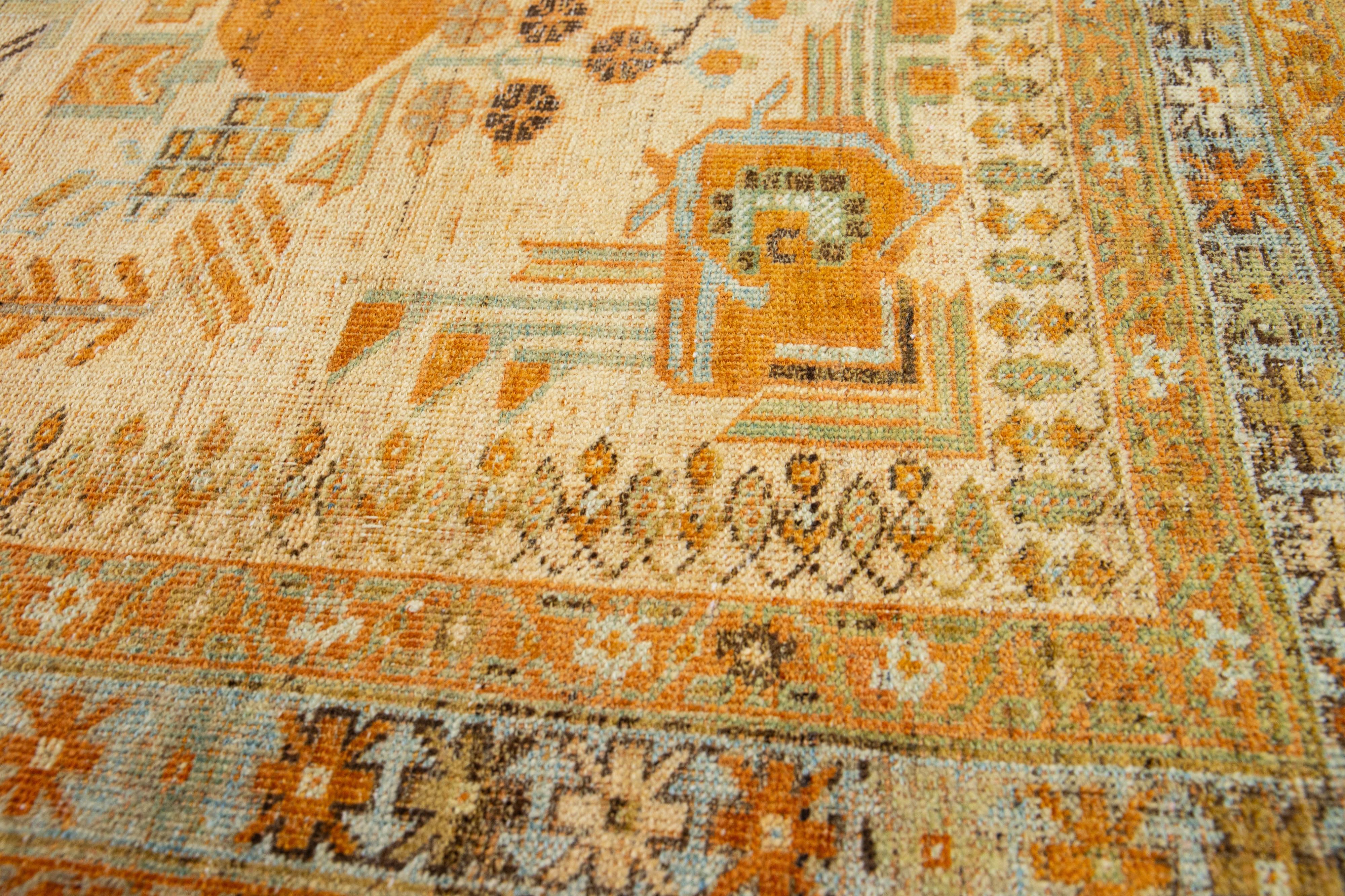 Antique Persian Afshar Handmade Tan & Orange Wool Rug with Allover Design For Sale 3