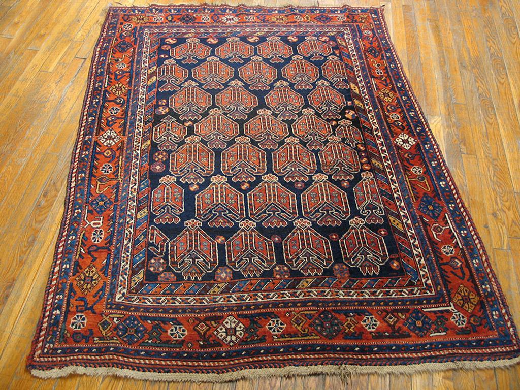 Hand-Knotted Early 20th Century Persian Afshar Carpet ( 4' 5