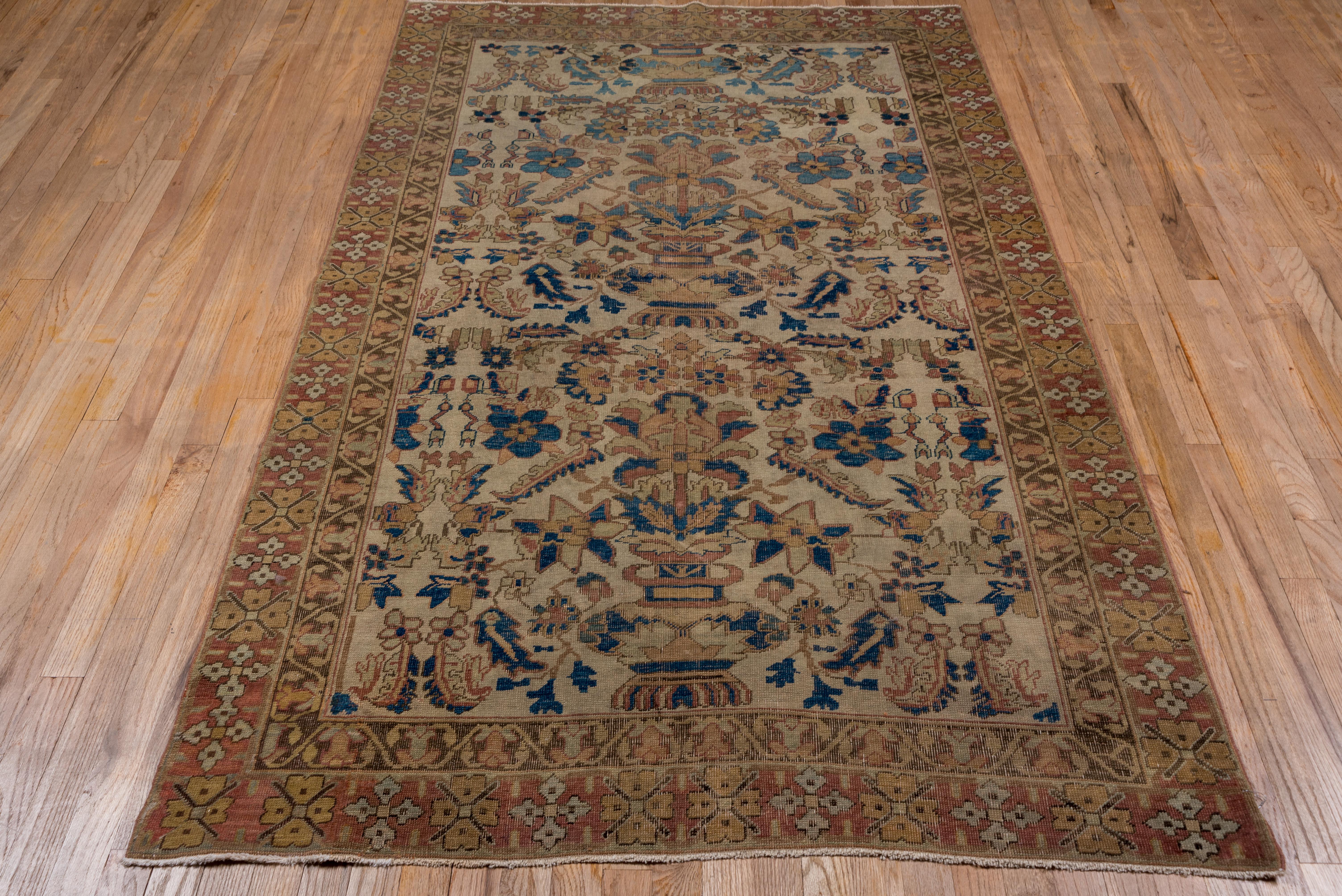 Tribal Antique Persian Afshar Rug, All-Over Field, Gold and Coral Borders, circa 1920s For Sale