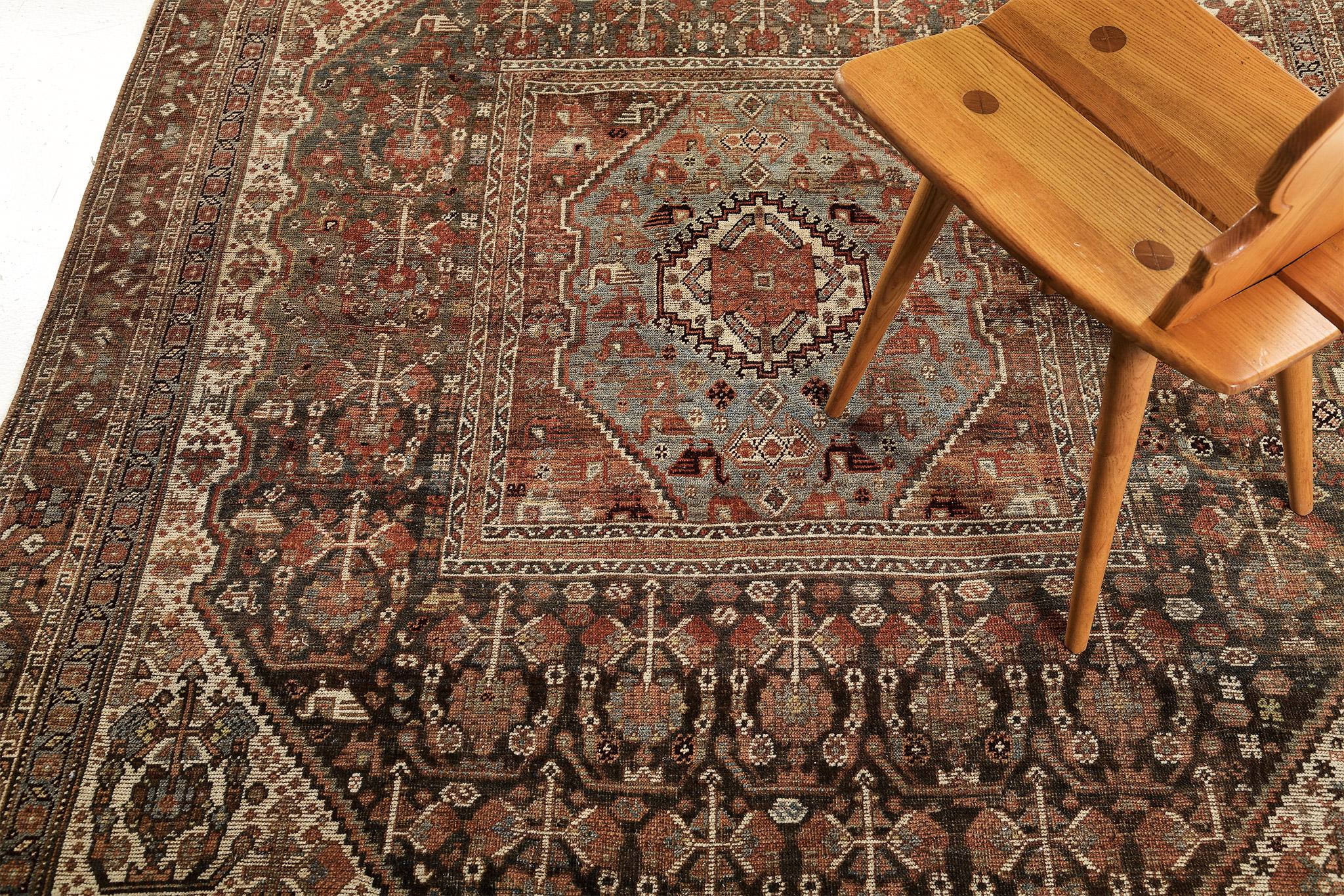Hand-Knotted Antique Persian Afshar Rug For Sale