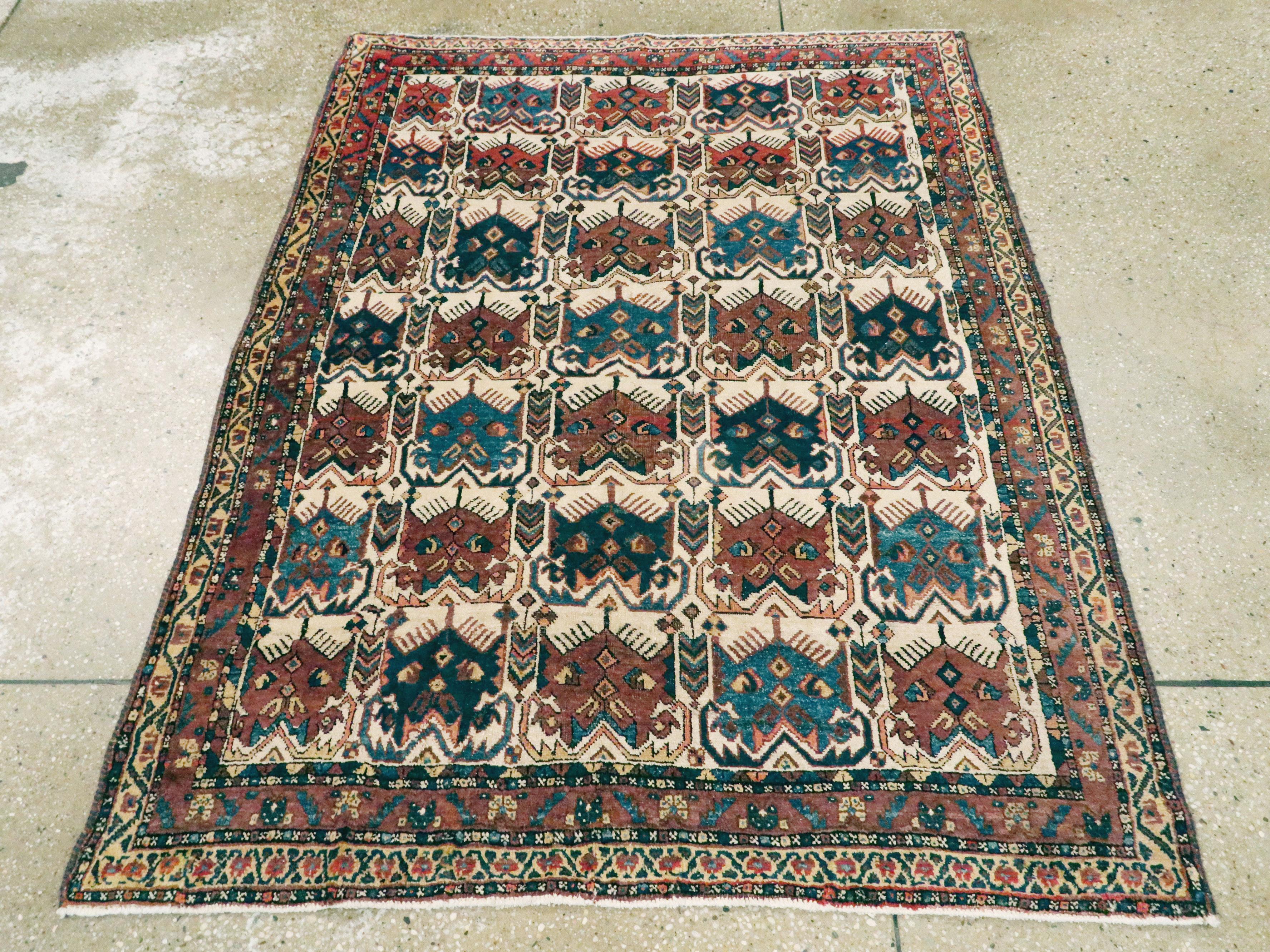 Hand-Knotted Antique Persian Afshar Rug For Sale