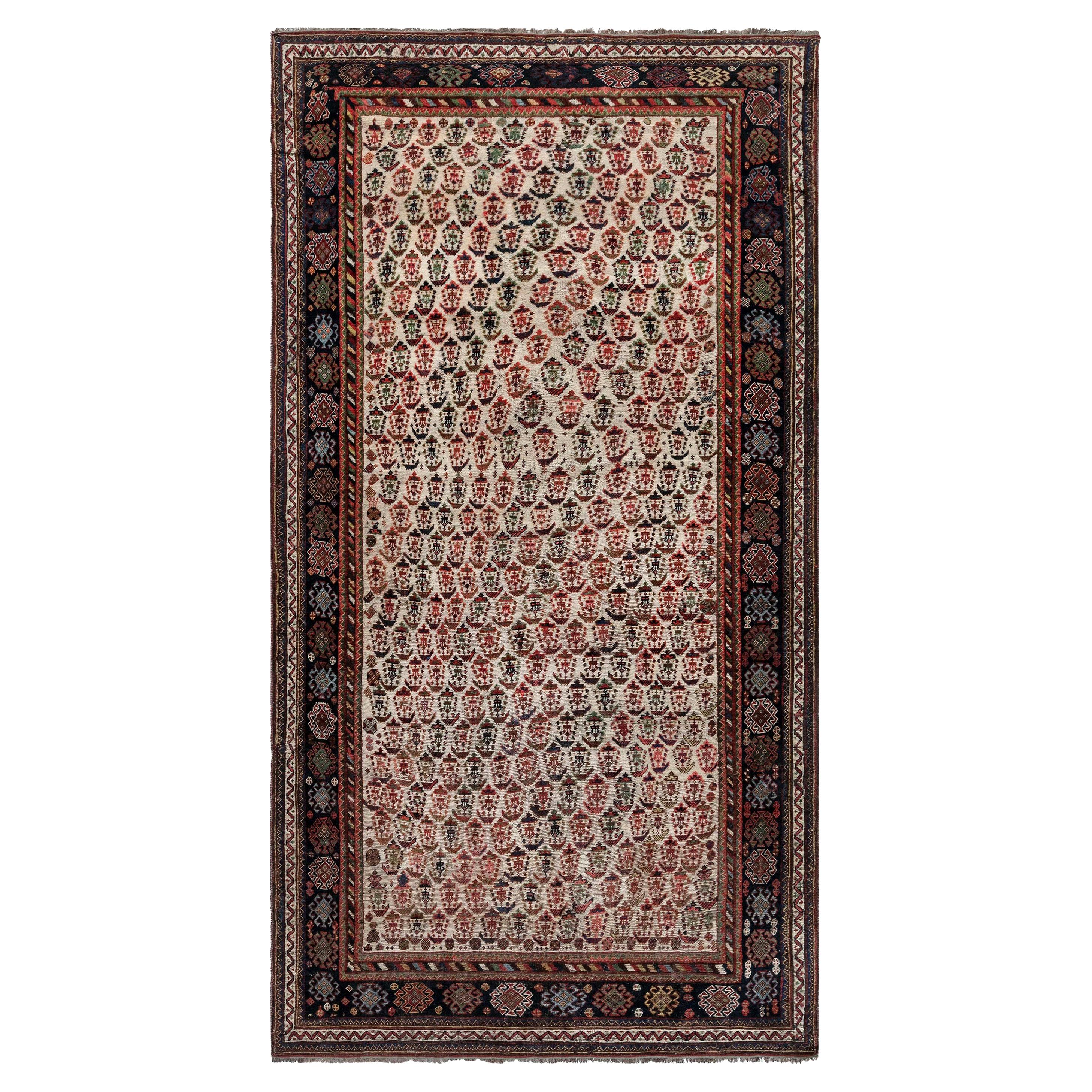 Authentic Persian Afshar Blue, Brown, Green, Red, White Rug by Doris Leslie Blau