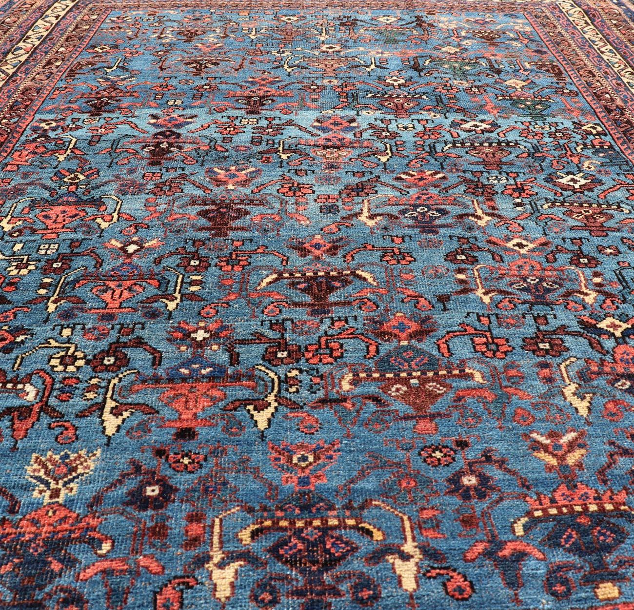 Antique Persian Afshar Rug in Beautiful Blue Background With Tribal Motifs  For Sale 3