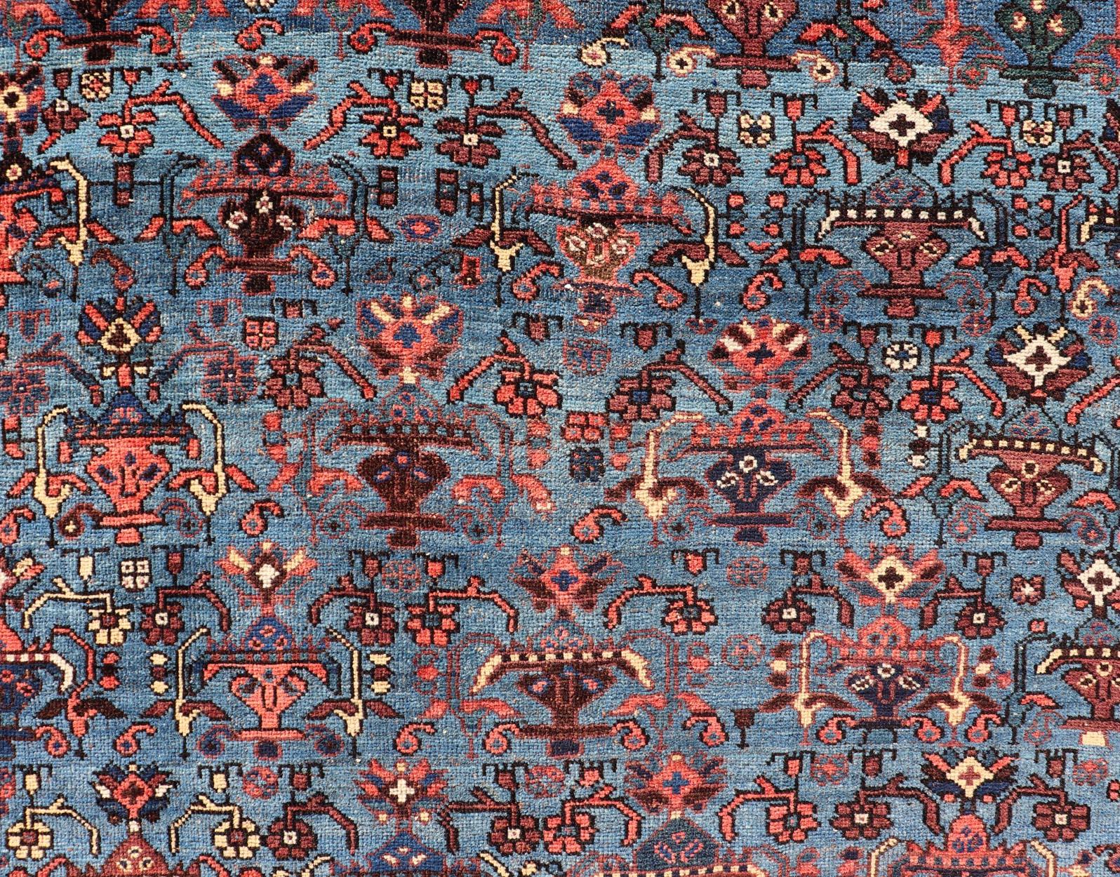 Antique Persian Afshar Rug in Beautiful Blue Background With Tribal Motifs  For Sale 4