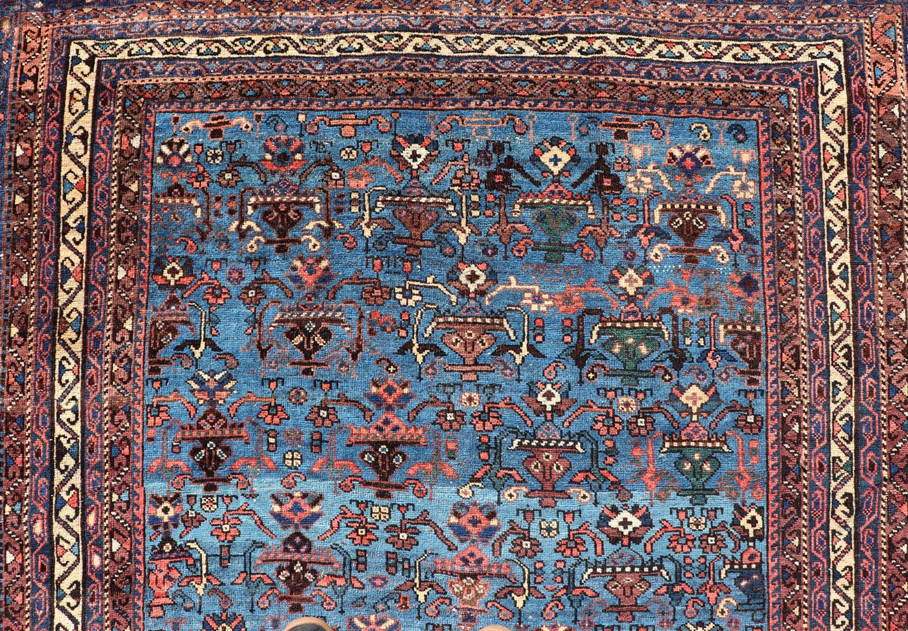 Persian Antique Afshar Rug in unique Blue tones in the Background and All-Over Small Tribal Motifs. Woven Arts / rug /EMB-22188-15101, origin/Iran, Persian Afshar rug, circa 1900's

Measures: 4'8 x 6'

Handwoven by Afshar tribal artisan in southern