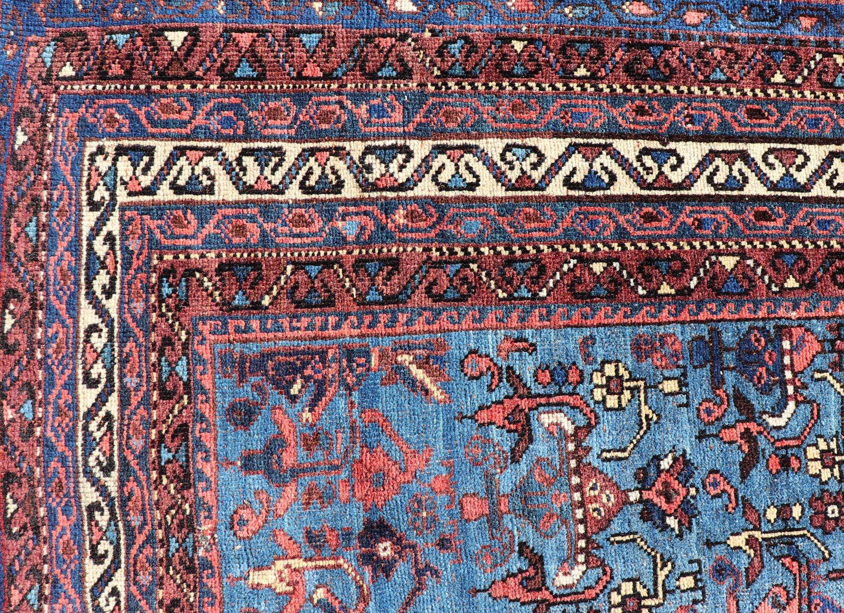 Hand-Knotted Antique Persian Afshar Rug in Beautiful Blue Background With Tribal Motifs  For Sale