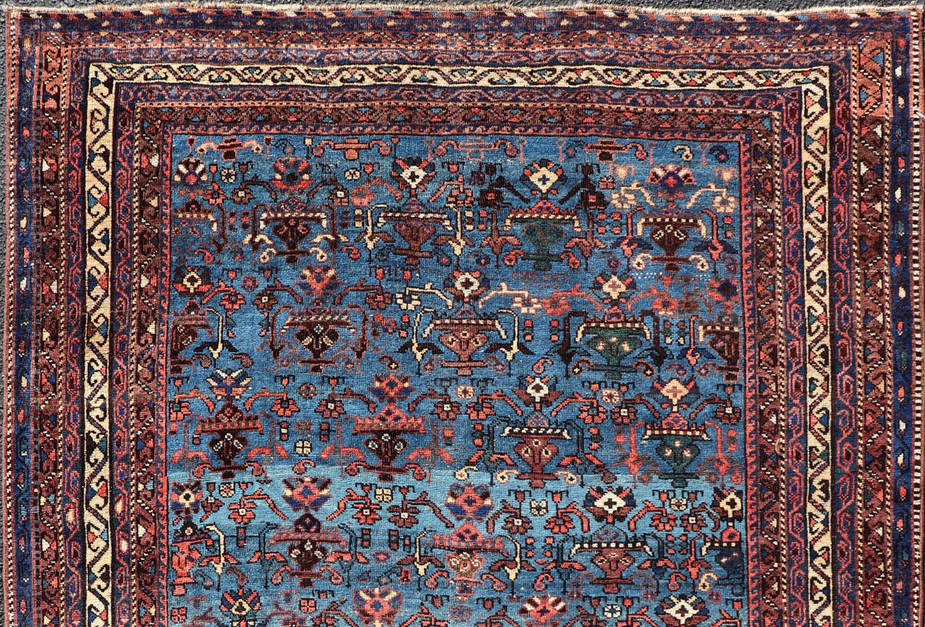 Antique Persian Afshar Rug in Beautiful Blue Background With Tribal Motifs  In Excellent Condition For Sale In Atlanta, GA