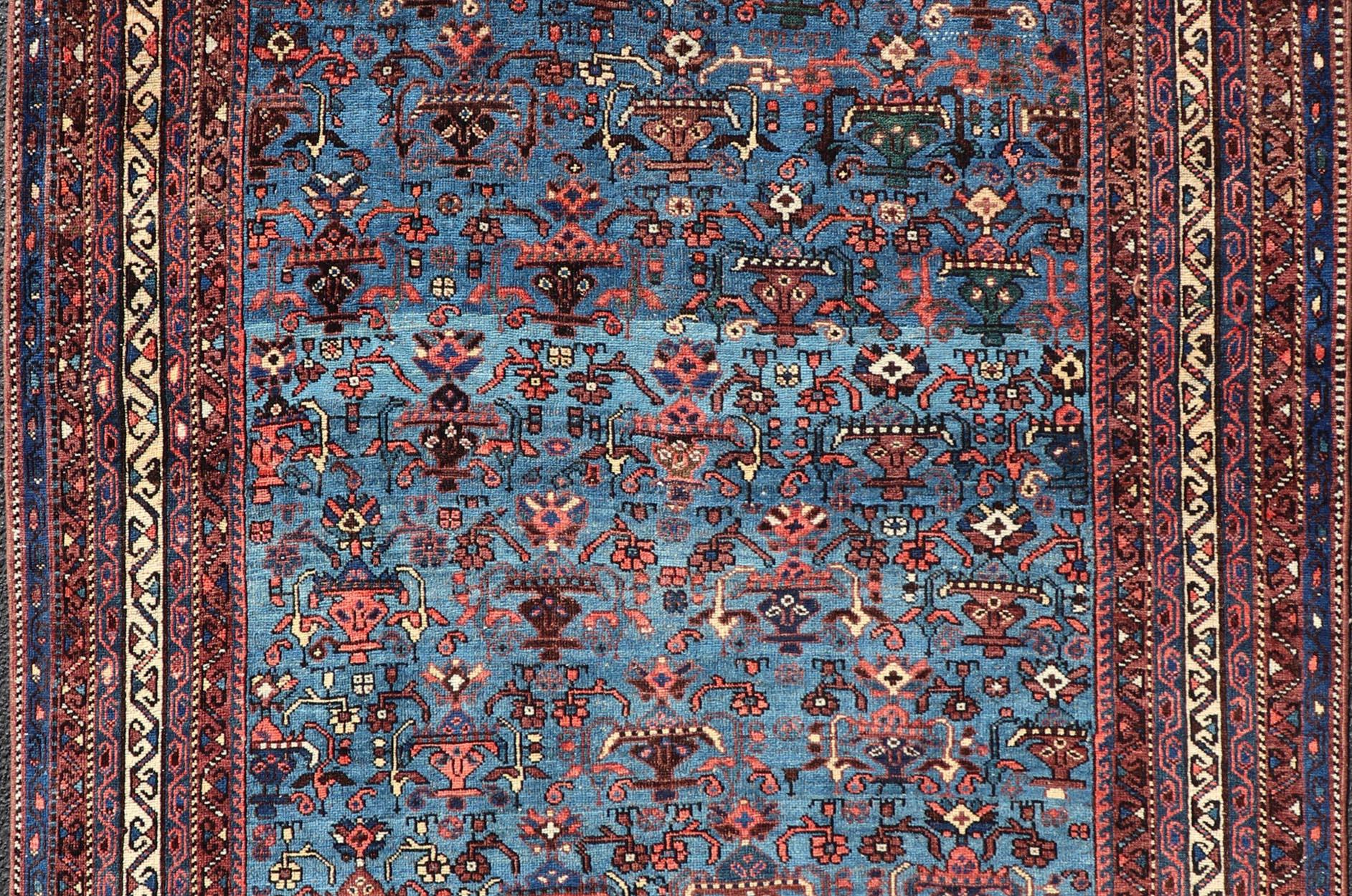 20th Century Antique Persian Afshar Rug in Beautiful Blue Background With Tribal Motifs  For Sale