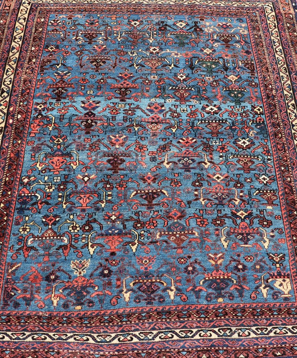Antique Persian Afshar Rug in Beautiful Blue Background With Tribal Motifs  For Sale 2