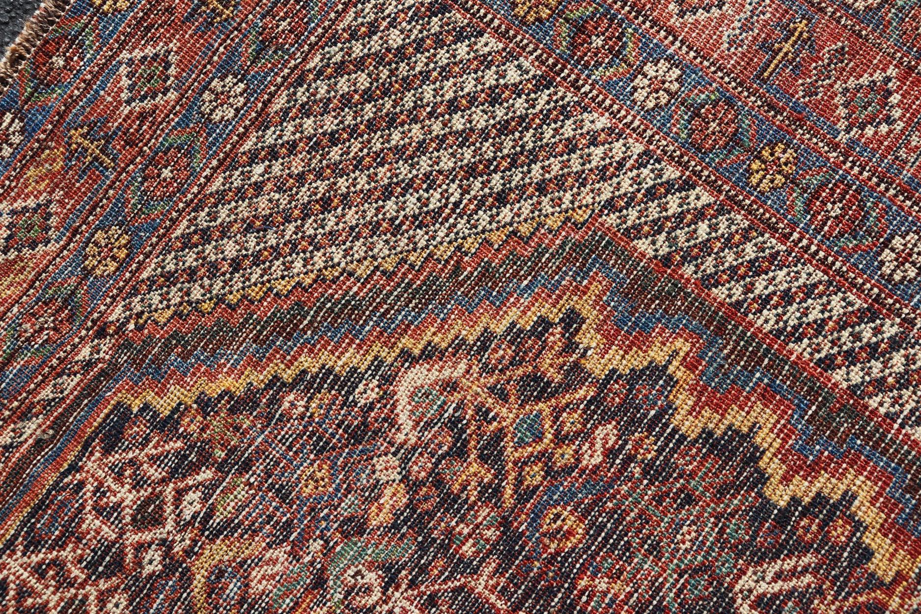 Antique Persian Afshar Rug with Bold Geometric Medallion 3'9