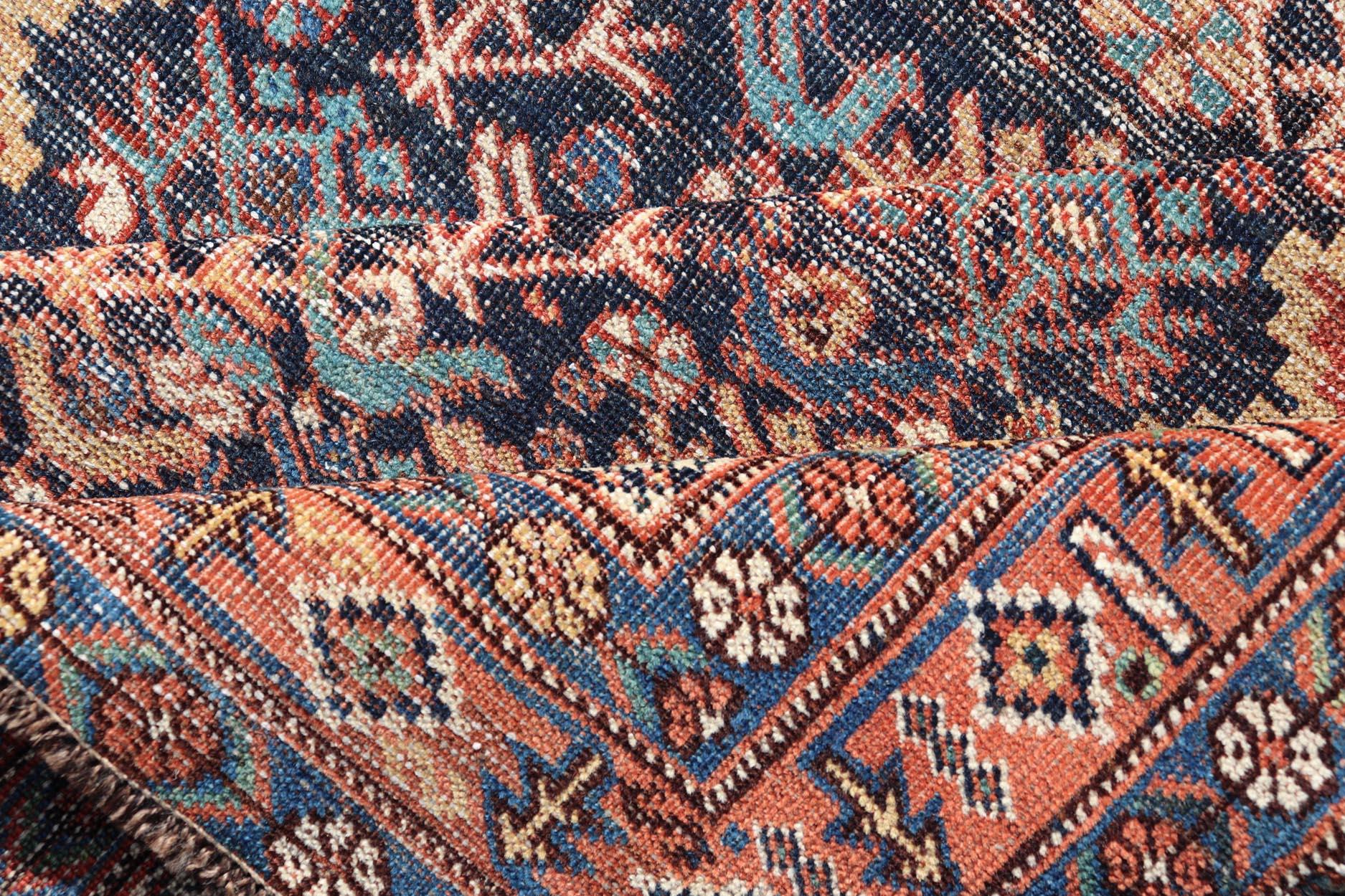 Antique Persian Afshar Rug with Bold Geometric Medallion 3'9