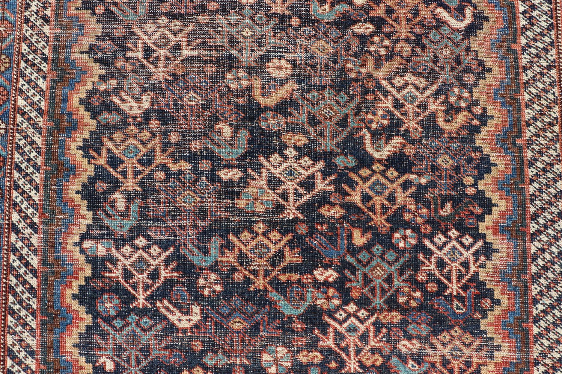 Antique Persian Afshar Rug with Bold Geometric Medallion 3'9