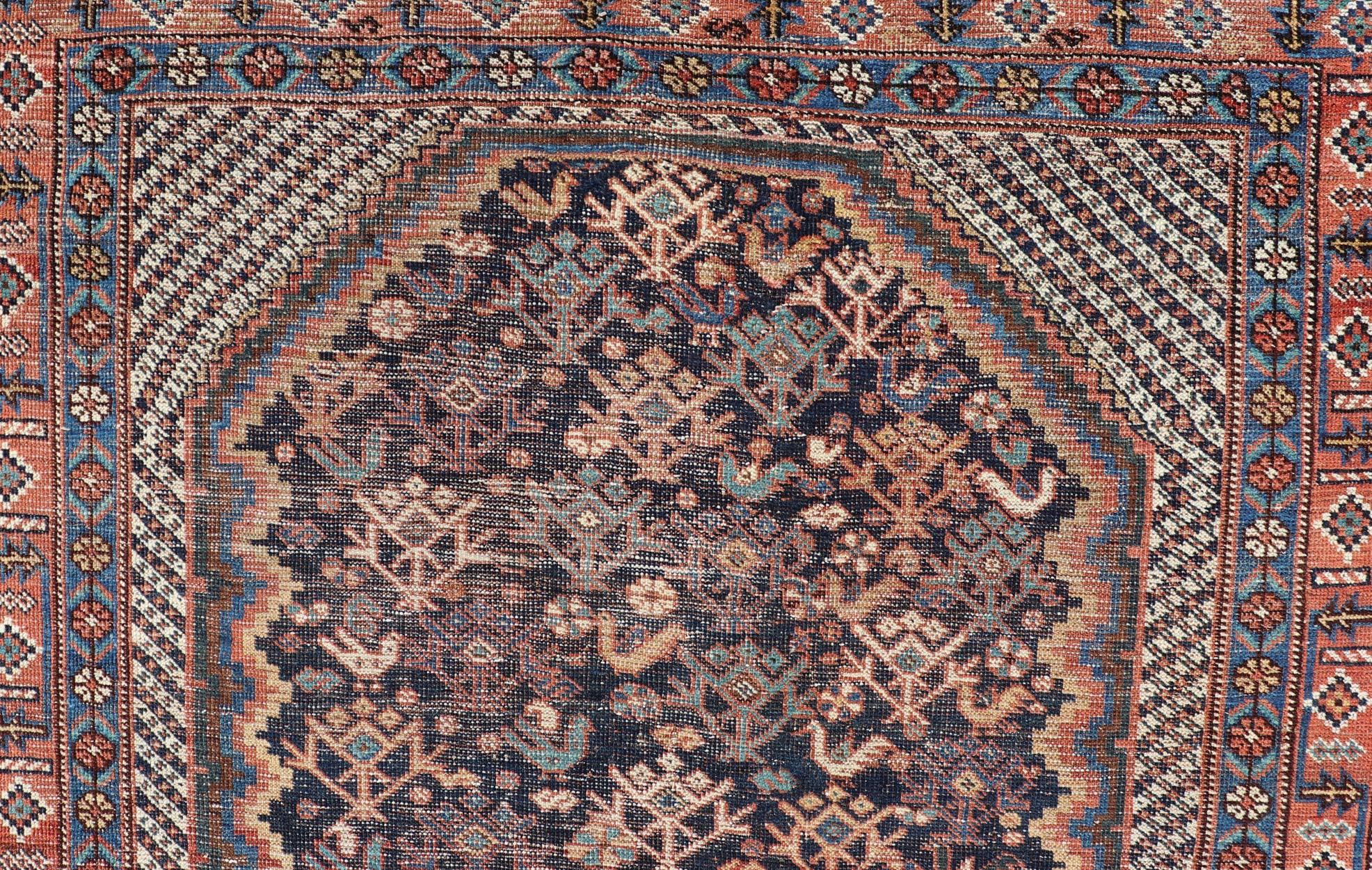 20th Century Antique Persian Afshar Rug with Bold Geometric Medallion 3'9