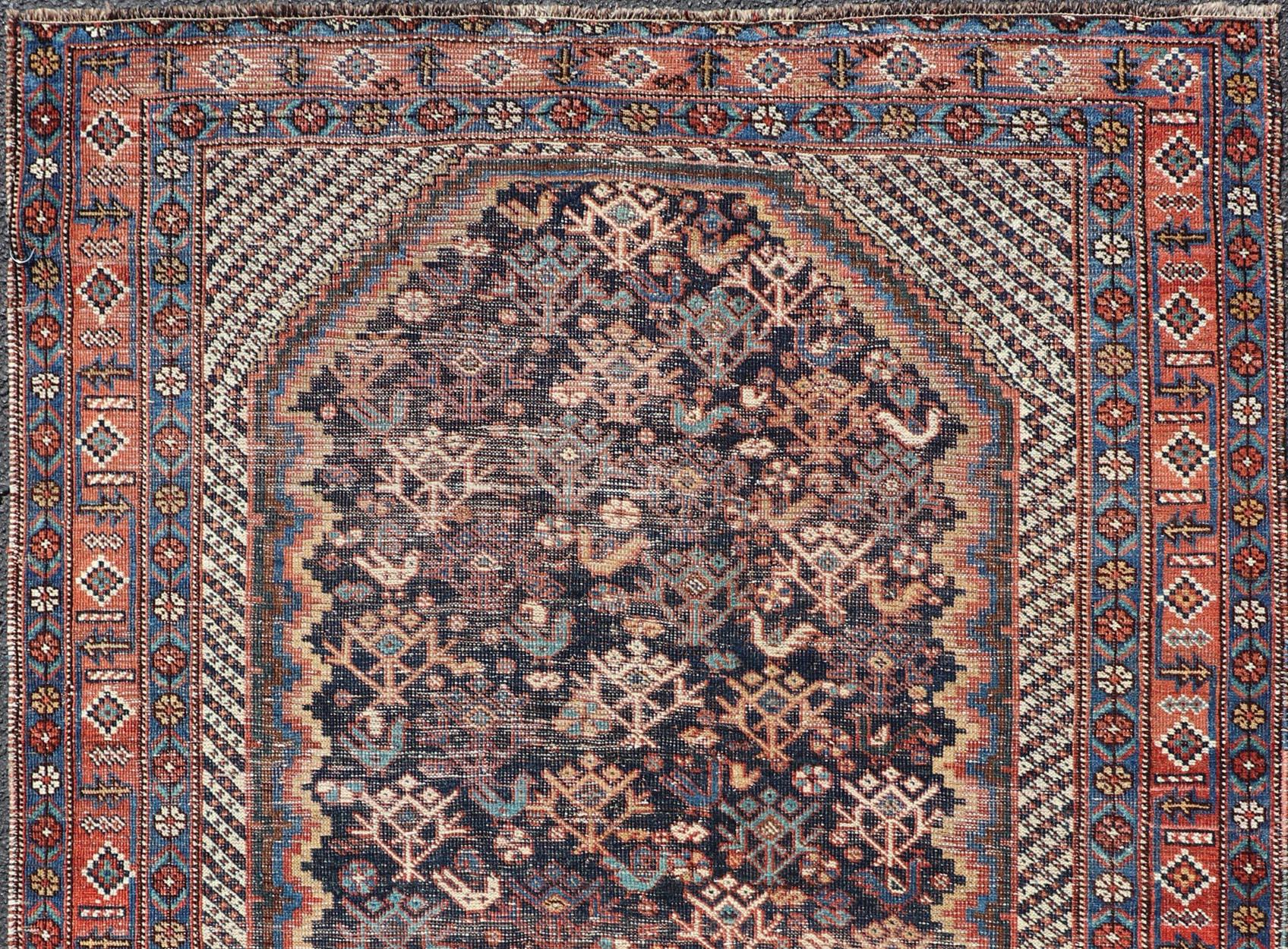 Wool Antique Persian Afshar Rug with Bold Geometric Medallion 3'9
