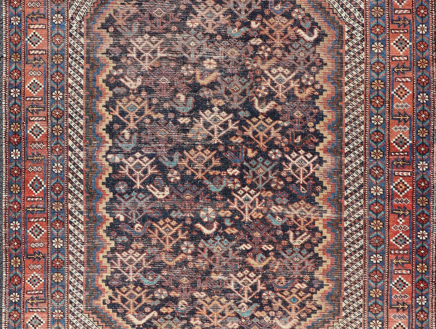 Antique Persian Afshar Rug with Bold Geometric Medallion 3'9