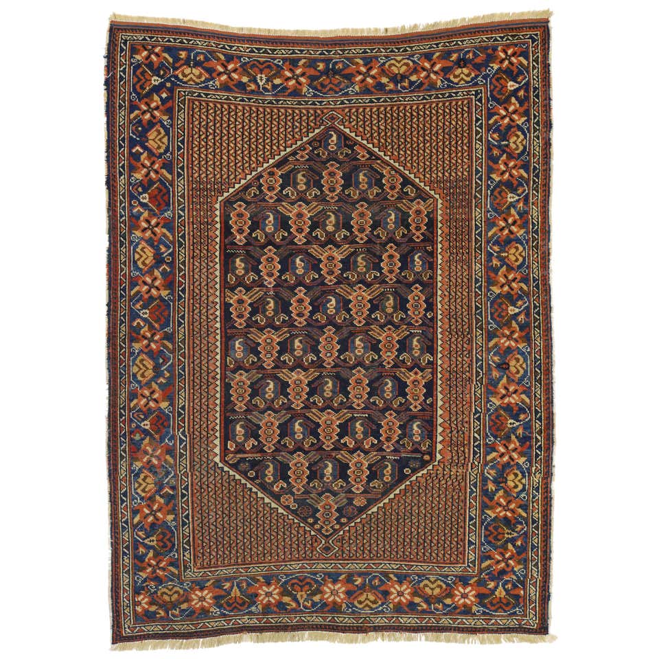 Distressed Antique Persian Afshar Tribal Rug with Boteh Design For Sale ...