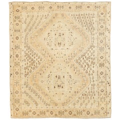 Vintage Persian Afshar Rug with Brown and Beige ‘Boteh’ Details on Ivory Field
