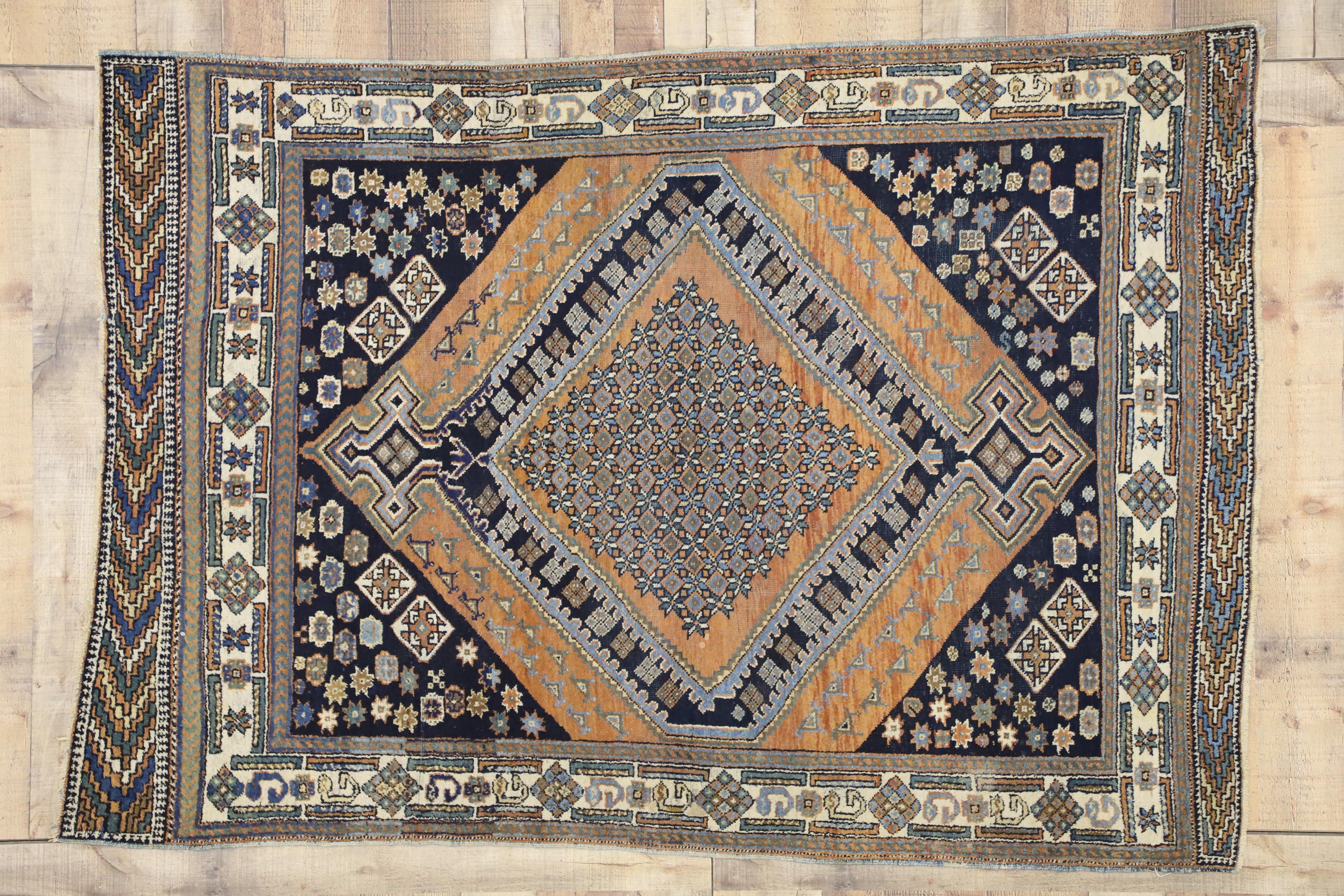 Hand-Knotted Antique Persian Afshar Rug with Modern Tribal Style For Sale