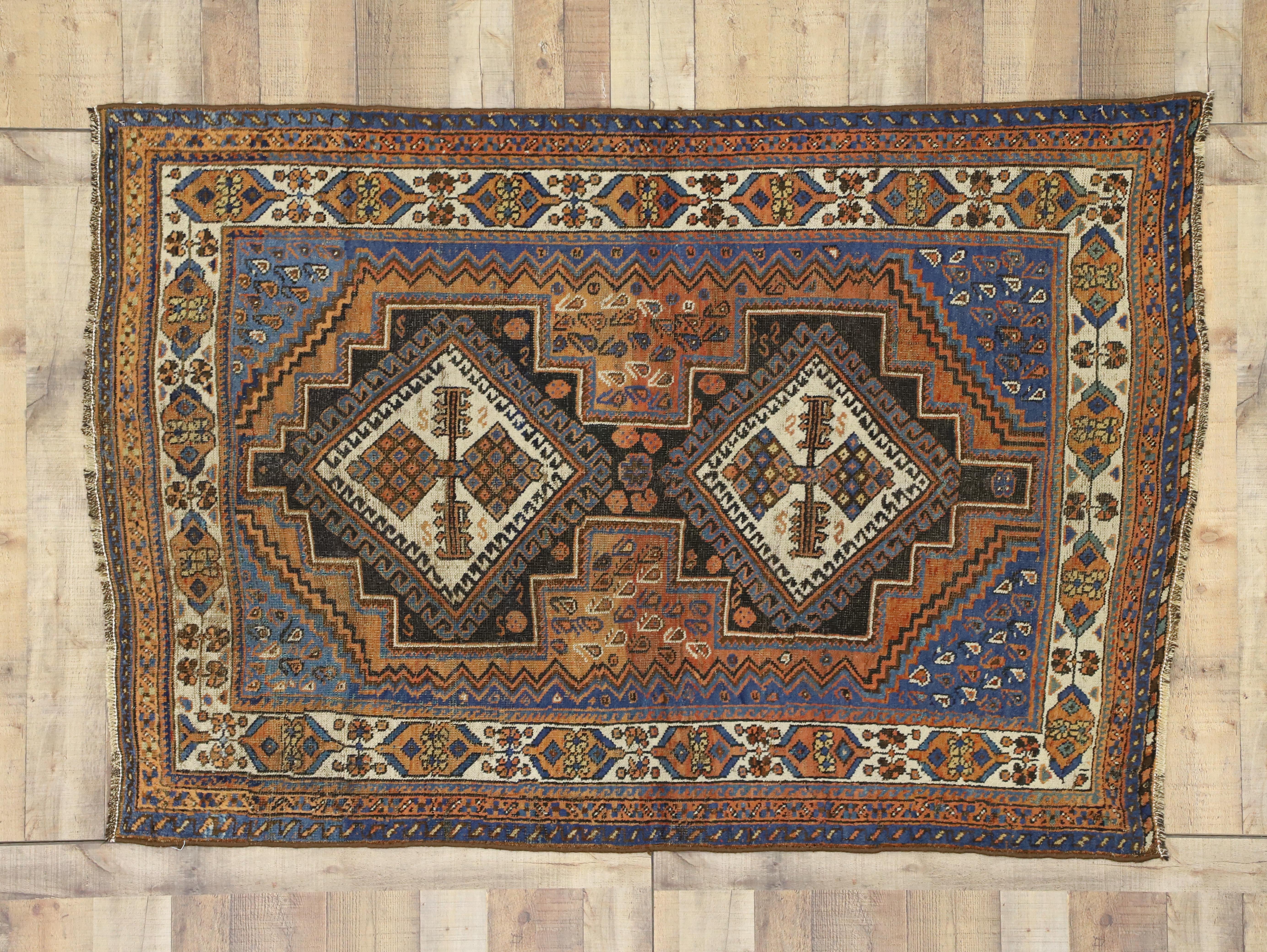 Antiker persischer Afshar-Teppich im modernen Stammesstil (Handgeknüpft) im Angebot