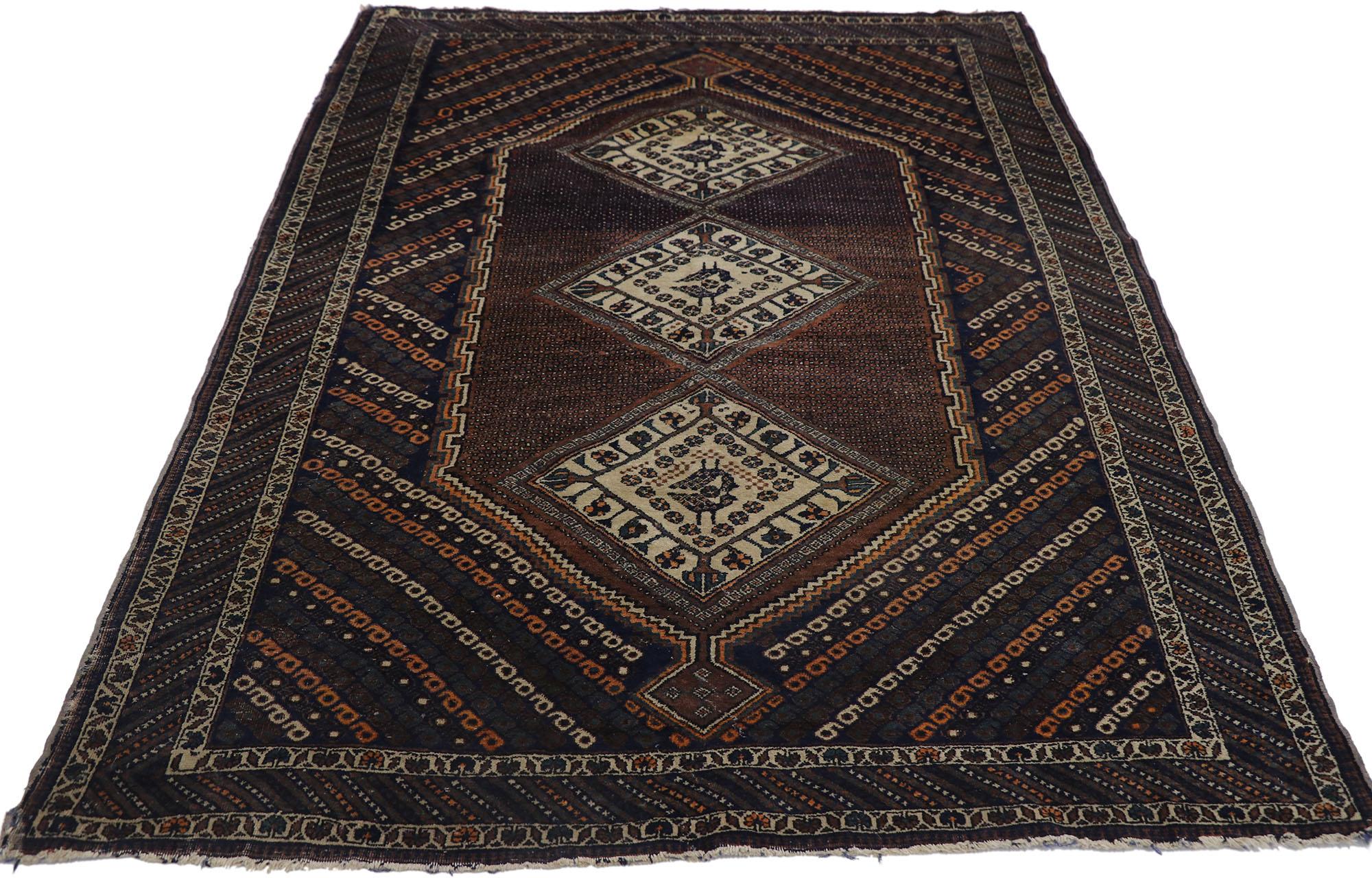 Hand-Knotted Antique Persian Afshar Rug with Nomadic Tribal Style For Sale