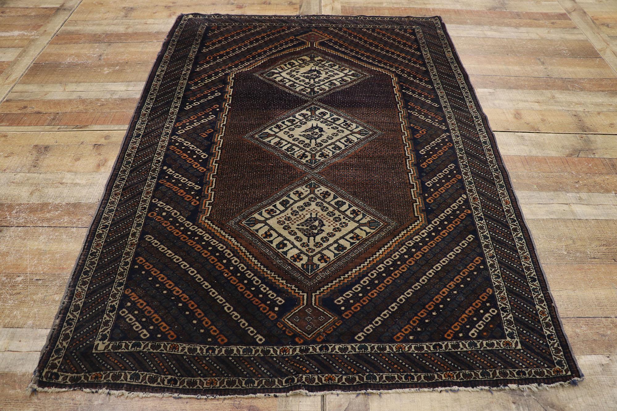 Antique Persian Afshar Rug with Nomadic Tribal Style For Sale 1