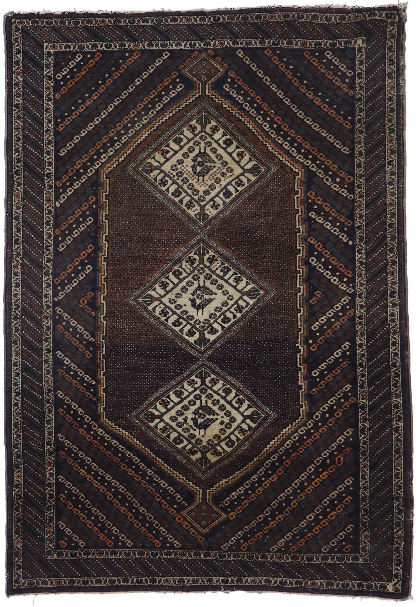 Antique Persian Afshar Rug with Nomadic Tribal Style For Sale 3